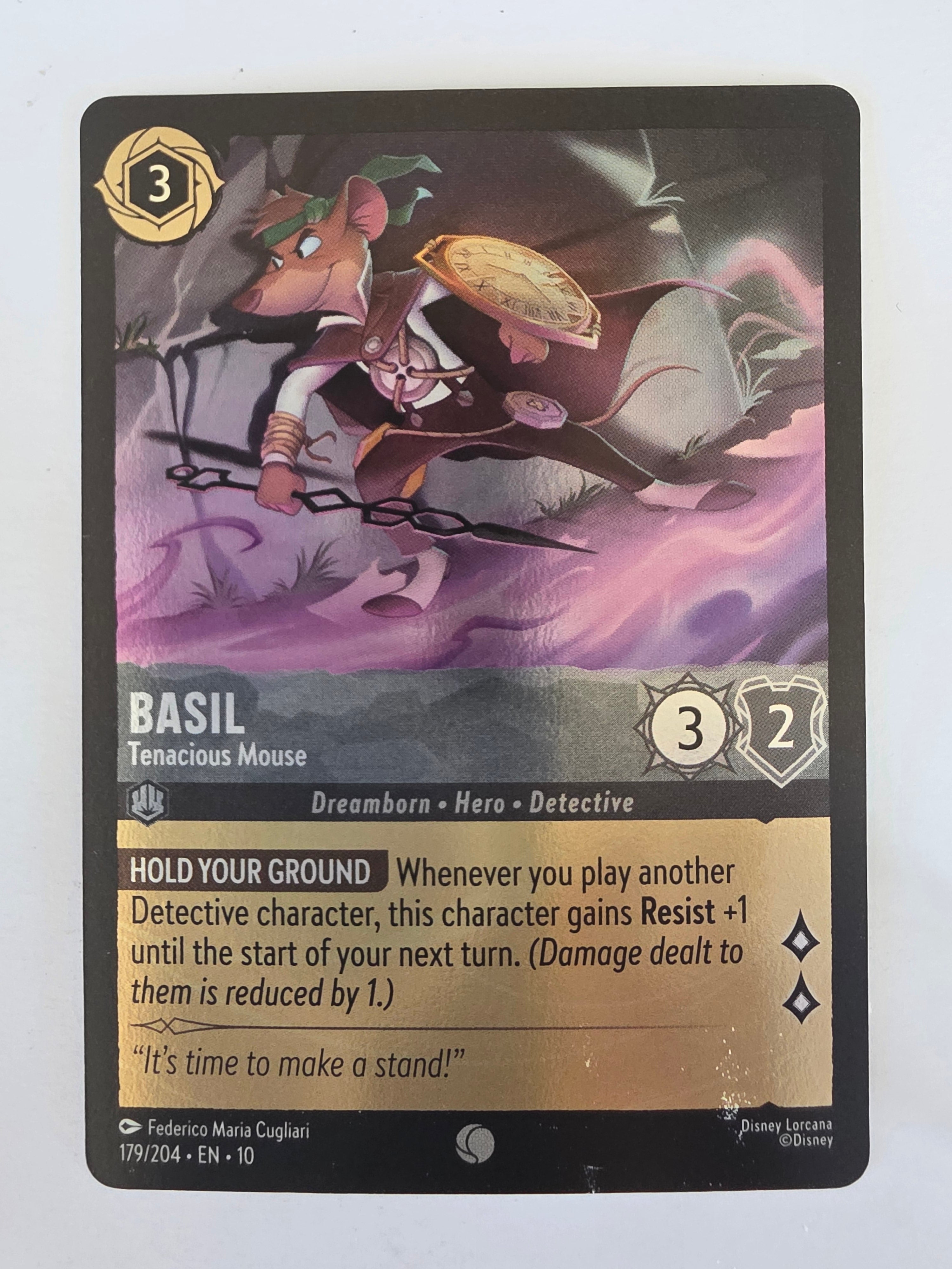 Lorcana Whispers in the Well #179/204 COLDFOIL Basil - Tenacious Mouse | Common