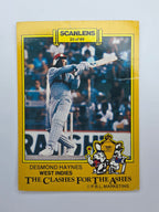 1986 Clashes for the Ashes cricket trading card from Scanlens featuring Desmond Haynes batting for the West Indies.