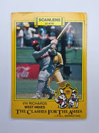 Scanlens 1986 Cricket trading card from the Clashes for the Ashes series featuring Viv Richards batting for the West Indies.