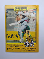 Scanlens 1986 cricket trading card from the Clashes for the Ashes series featuring Richie Richardson for the West Indies.