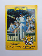 Scanlens 1986 Clashes for the Ashes cricket trading card featuring David Gower batting for England.