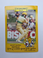 Geoff Marsh batting for Australia from The Clashes for the Ashes 1986 Scanlens cricket trading card.