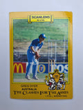Scanlens 1986 Clashes for the Ashes trading card featuring Greg Dyer of Australia wicket-keeping. 