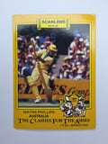 Wayne Phillips batting for Australia image. Front of card number 65/66 from The Clashes for the Ashes Scanlens 1986 cricket release.