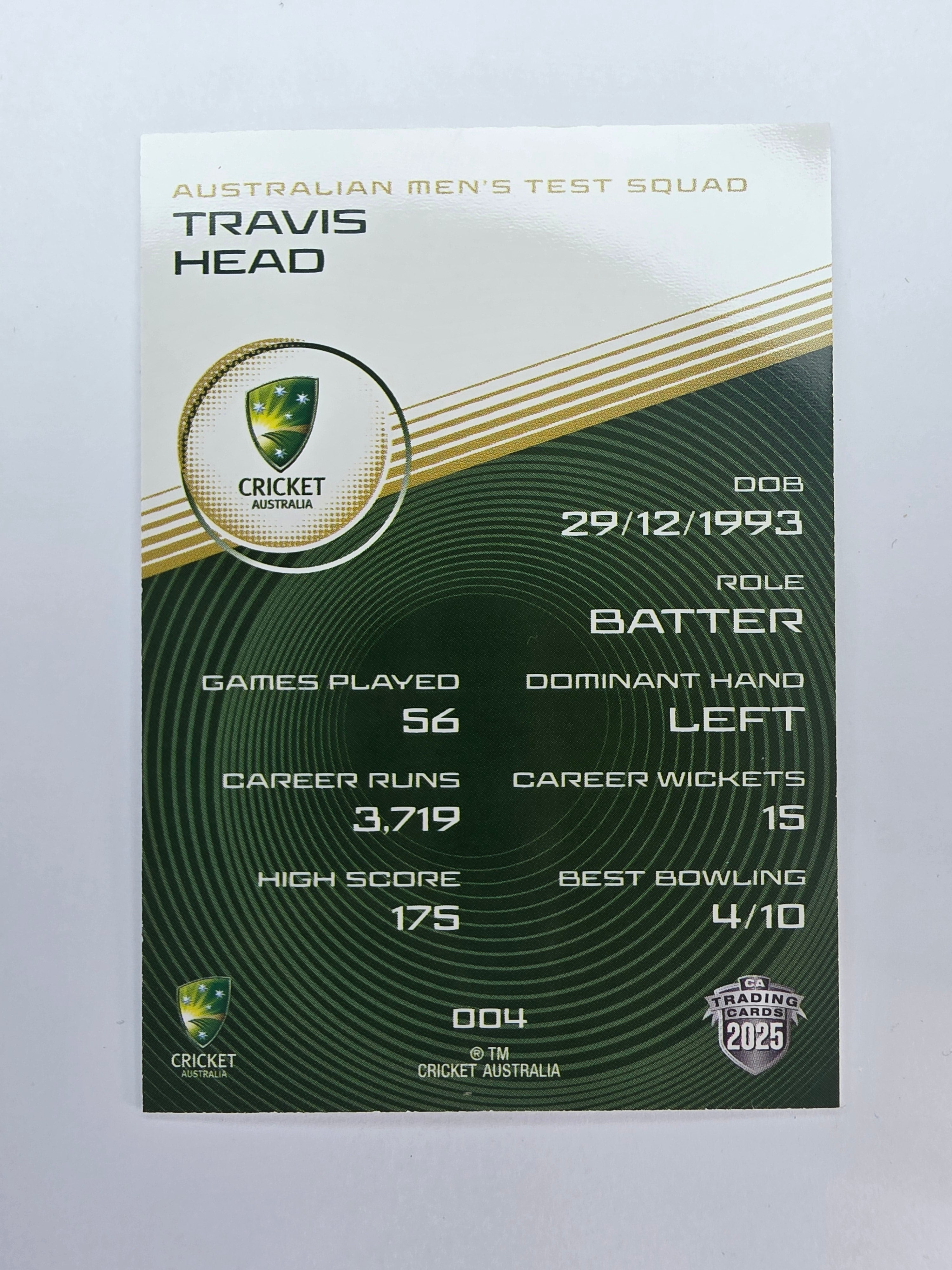 2025/26 Cricket Traders | Base | #004 | Travis Head | Aust Test