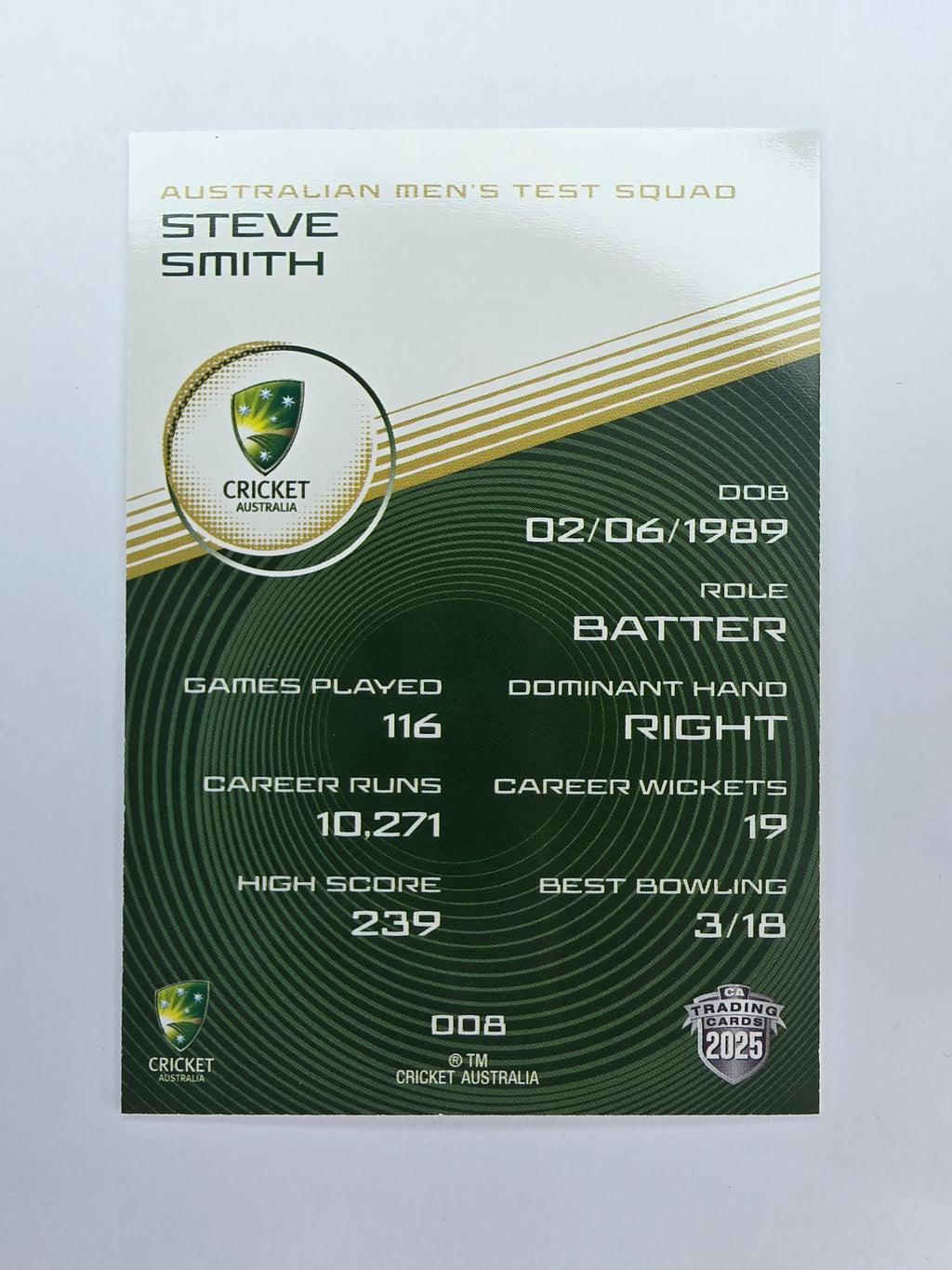 2025/26 Cricket Traders | Base | #008 | Steve Smith | Aust Test
