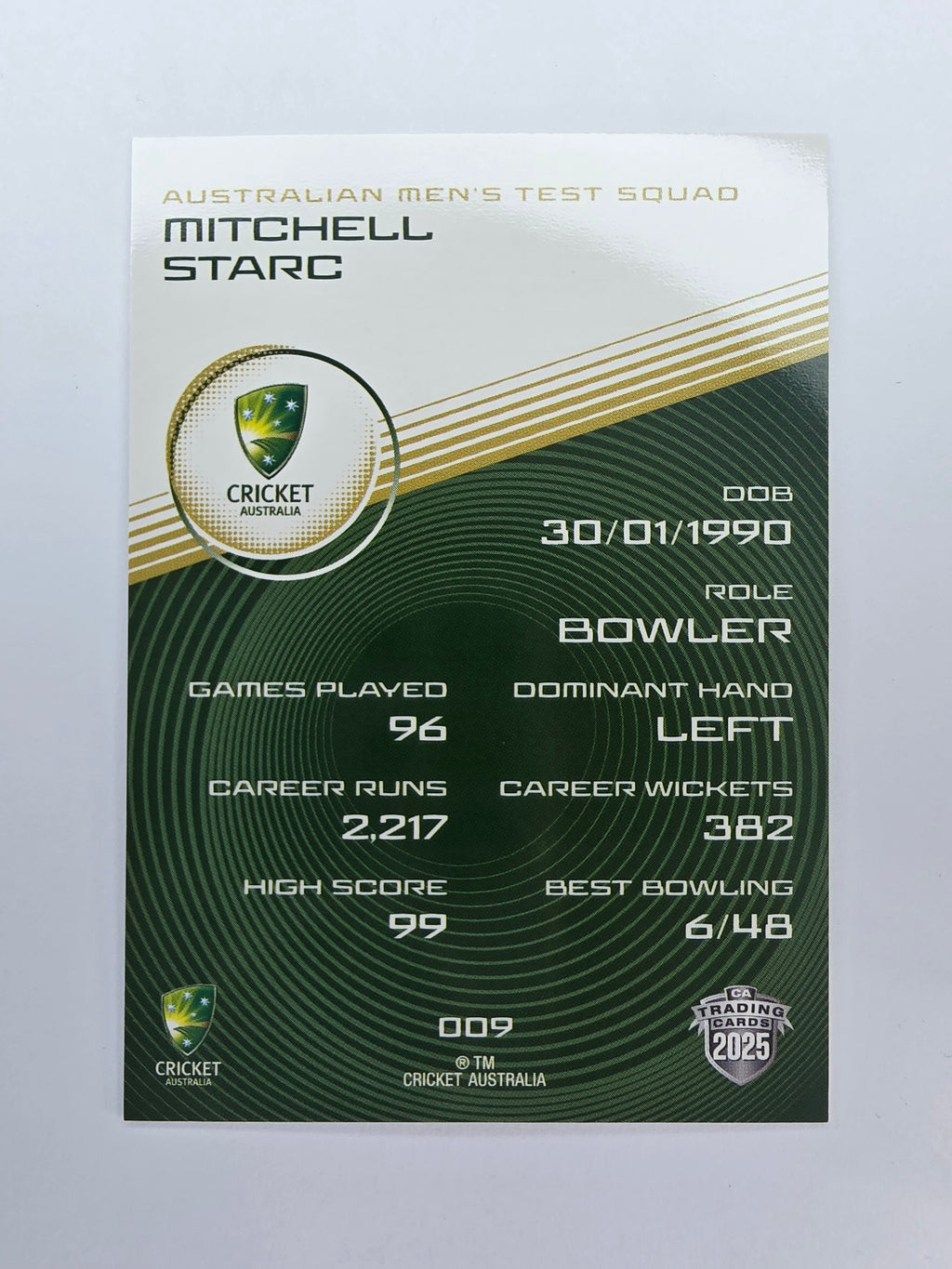 2025/26 Cricket Traders | Base | #009 | Mitchell Starc | Aust Test