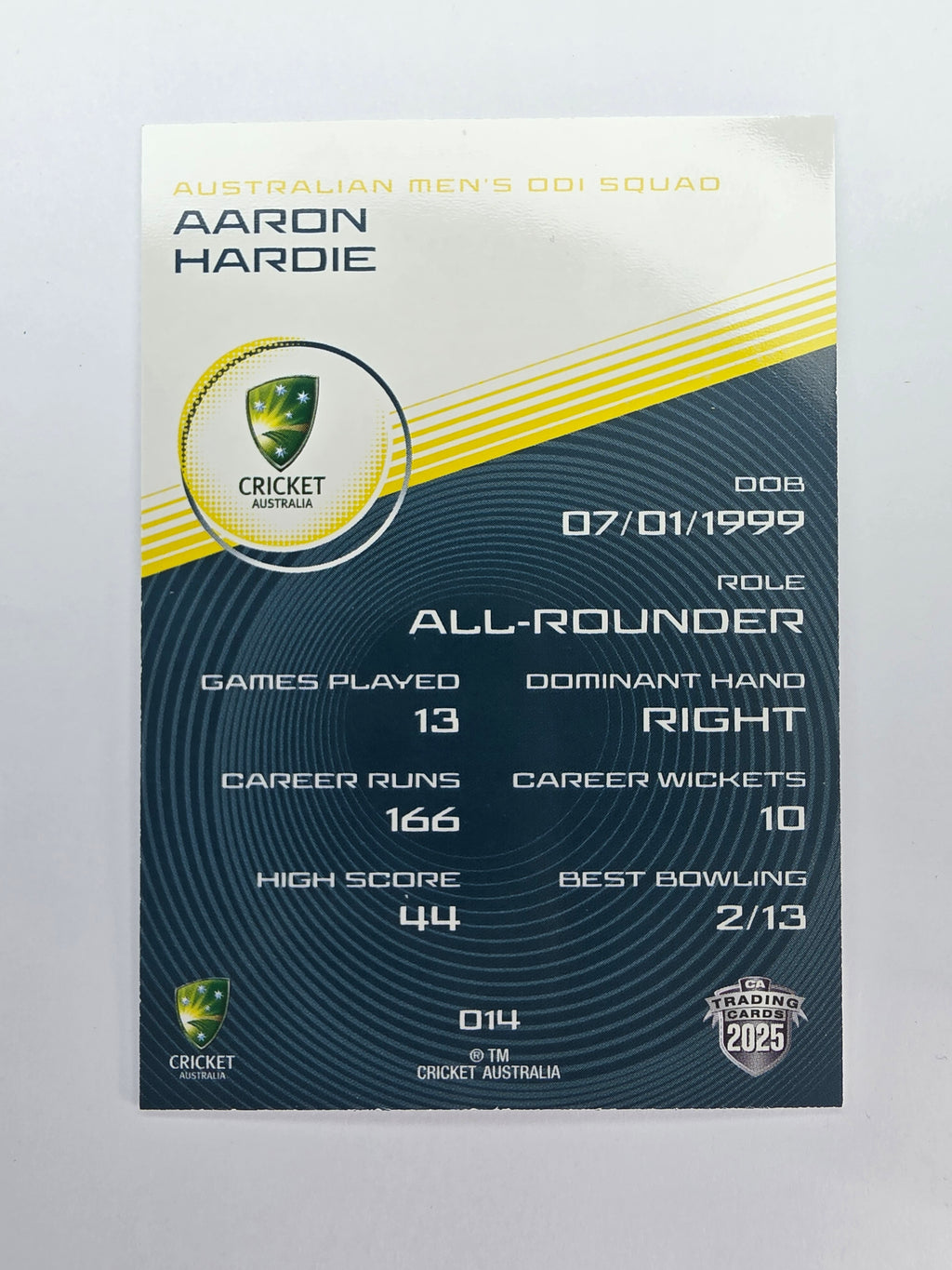 2025/26 Cricket Traders | Base | #014 | Aaron Hardie | Aust ODI