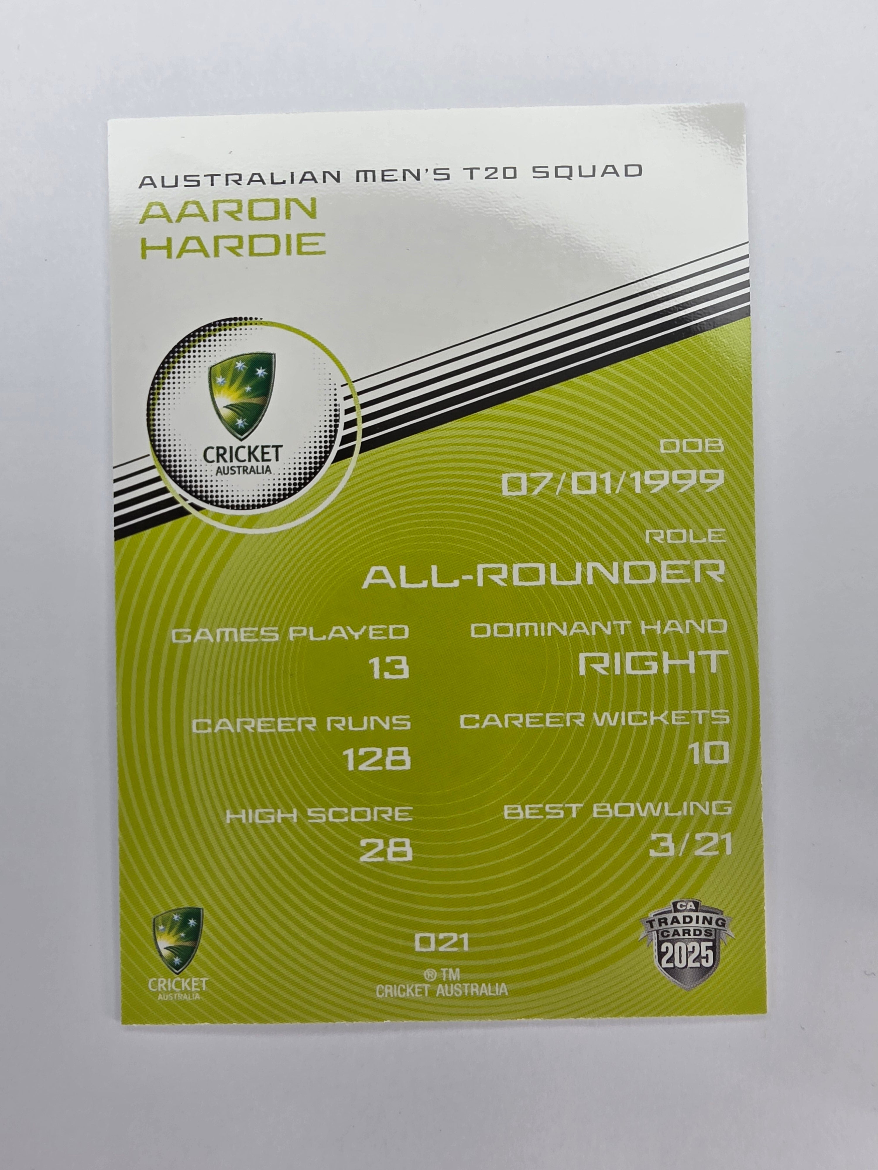 2025/26 Cricket Traders | Base | #021 | Aaron Hardie | Aust T20