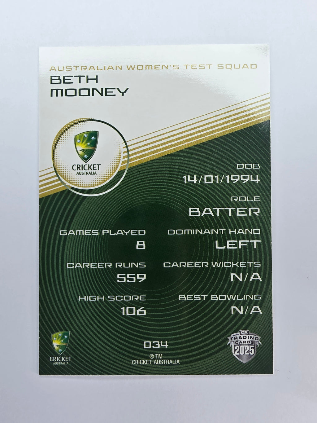 2025/26 Cricket Traders | Base | #034 | Beth Mooney | Aust W Test