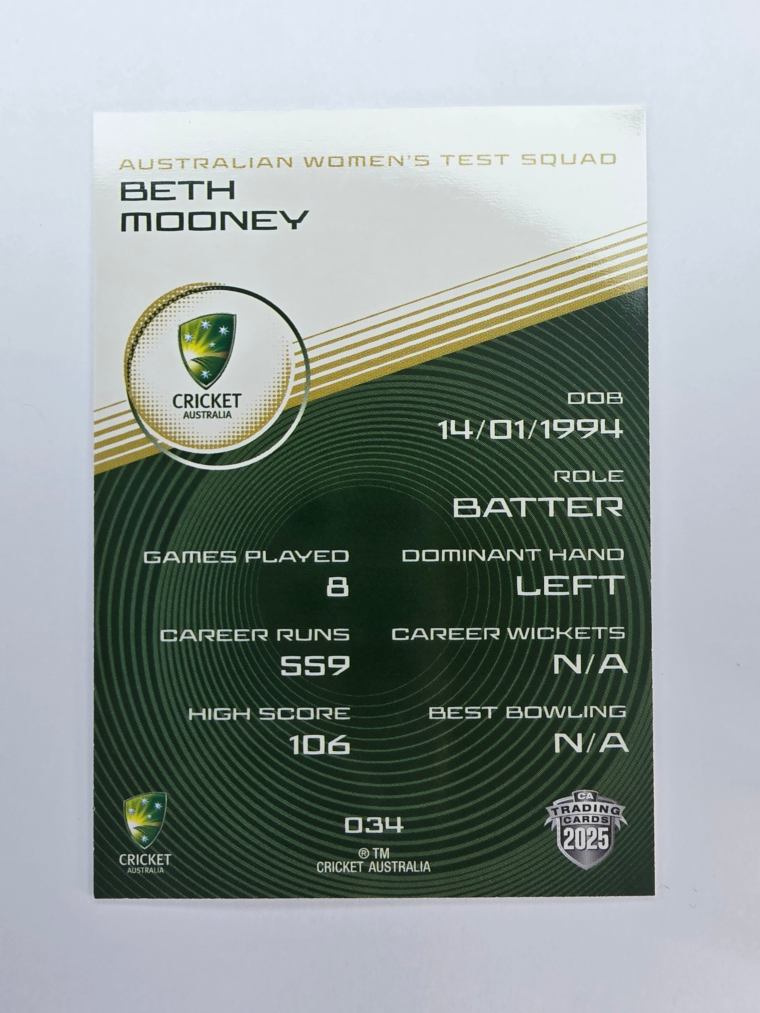 2025/26 Cricket Traders | Base | #034 | Beth Mooney | Aust W Test
