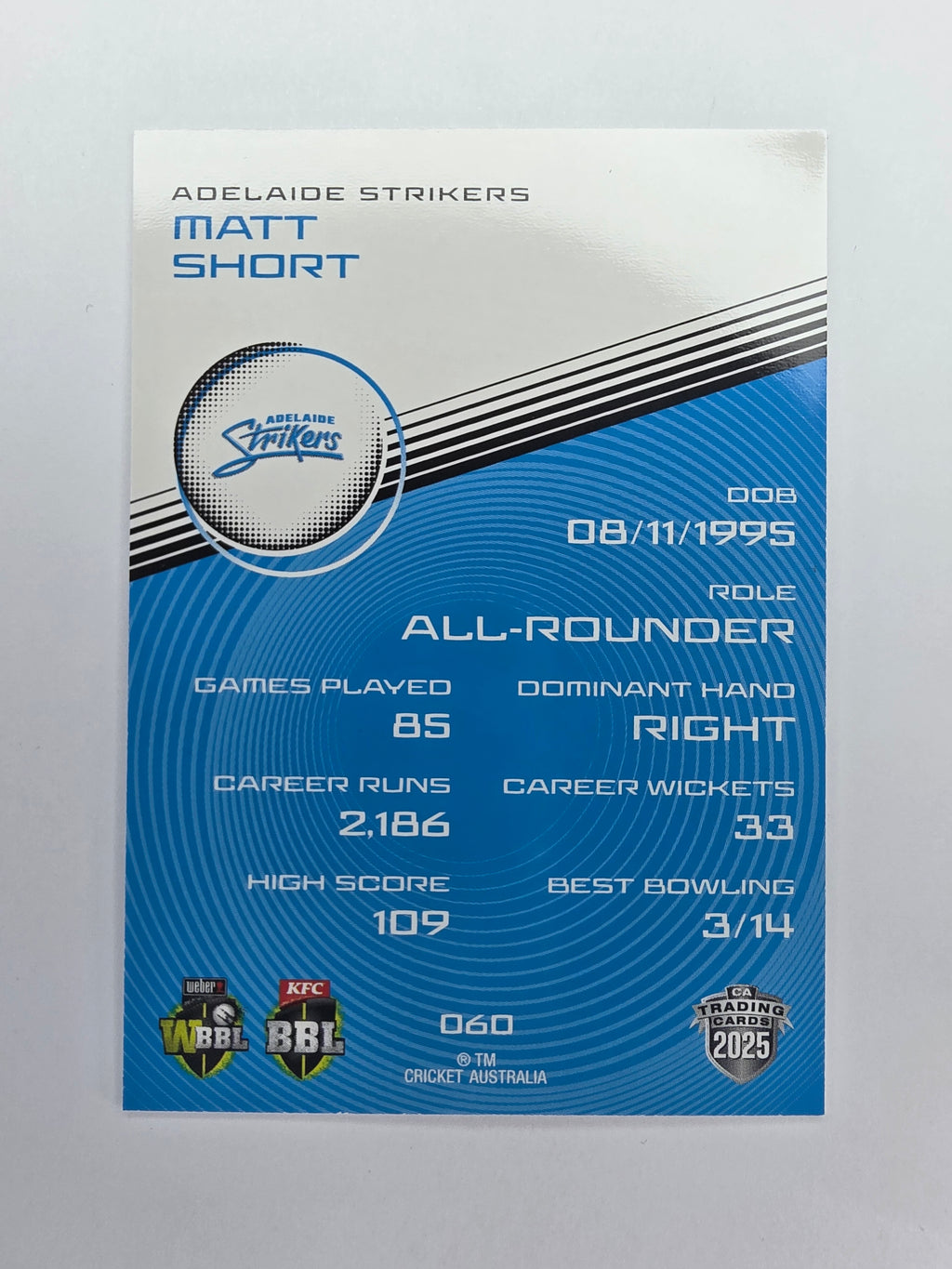 2025/26 Cricket Traders | Base | #060 | Matt Short | Adelaide Striker