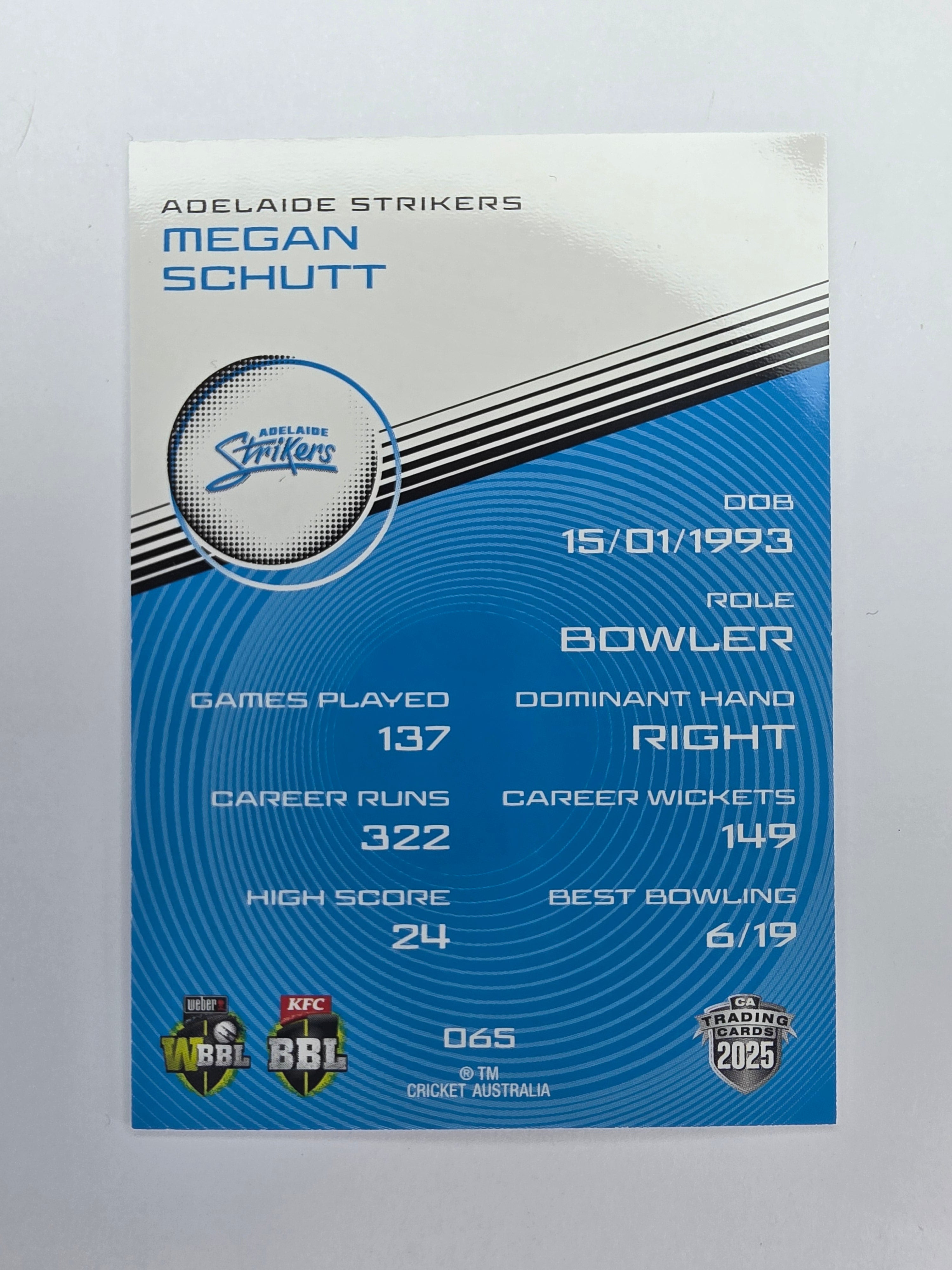 2025/26 Cricket Traders | Base | #065 | Megan Schutt | Adel Strikers