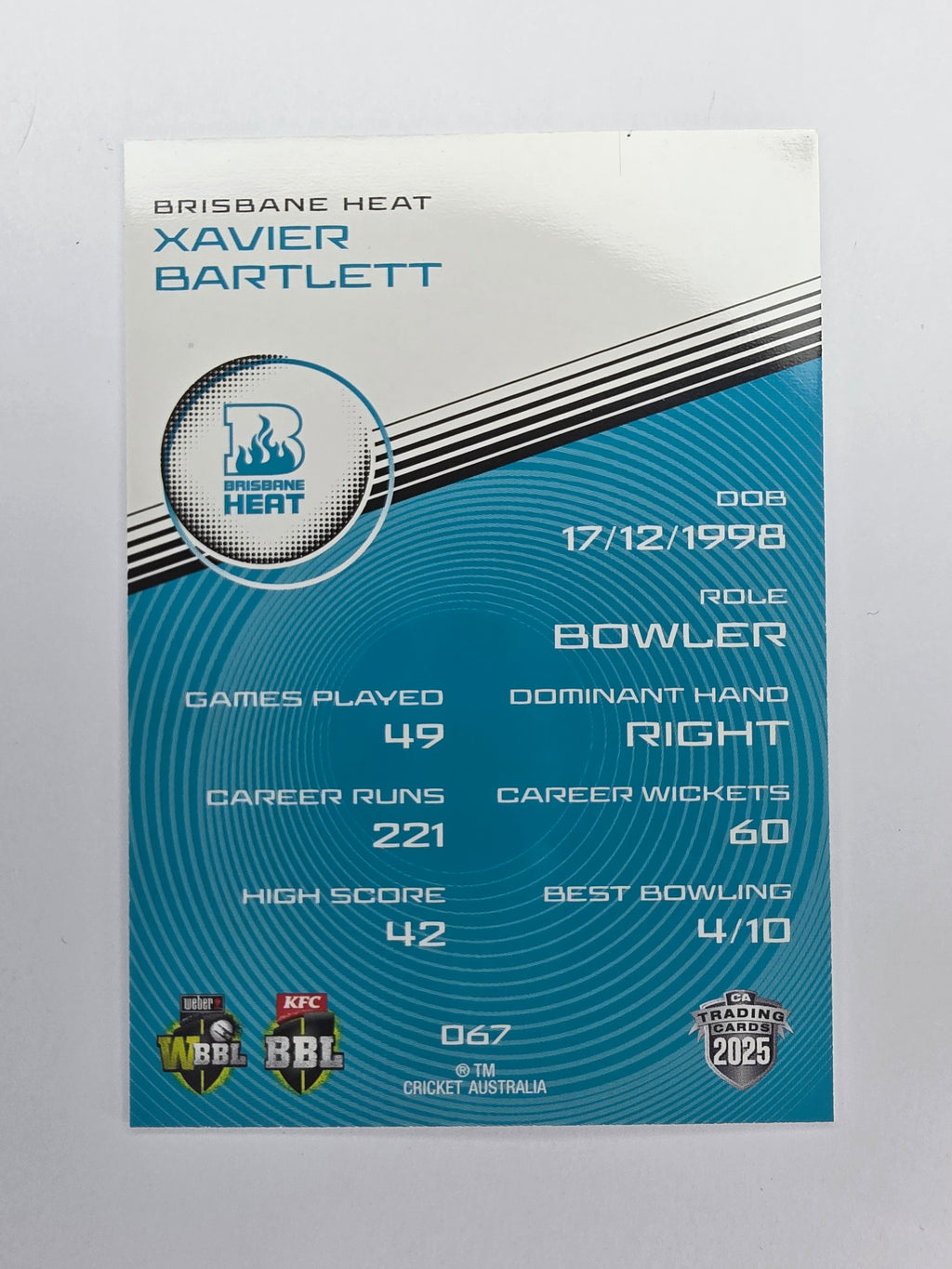 2025/26 Cricket Traders | Base | #067 | Xavier Bartlett | Bris Heat