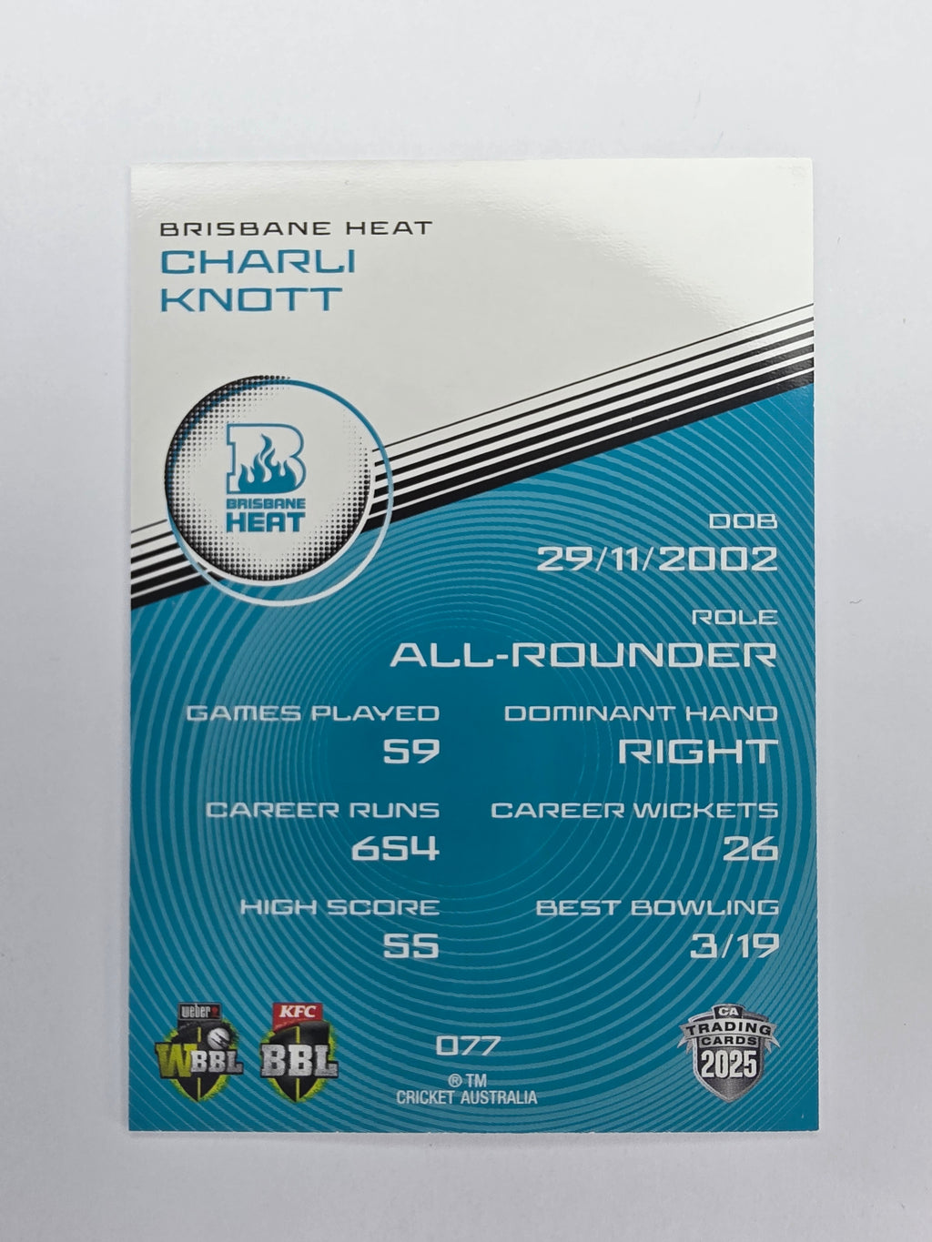 2025/26 Cricket Traders | Base | #077 | Charli Knott | Brisbane Heat