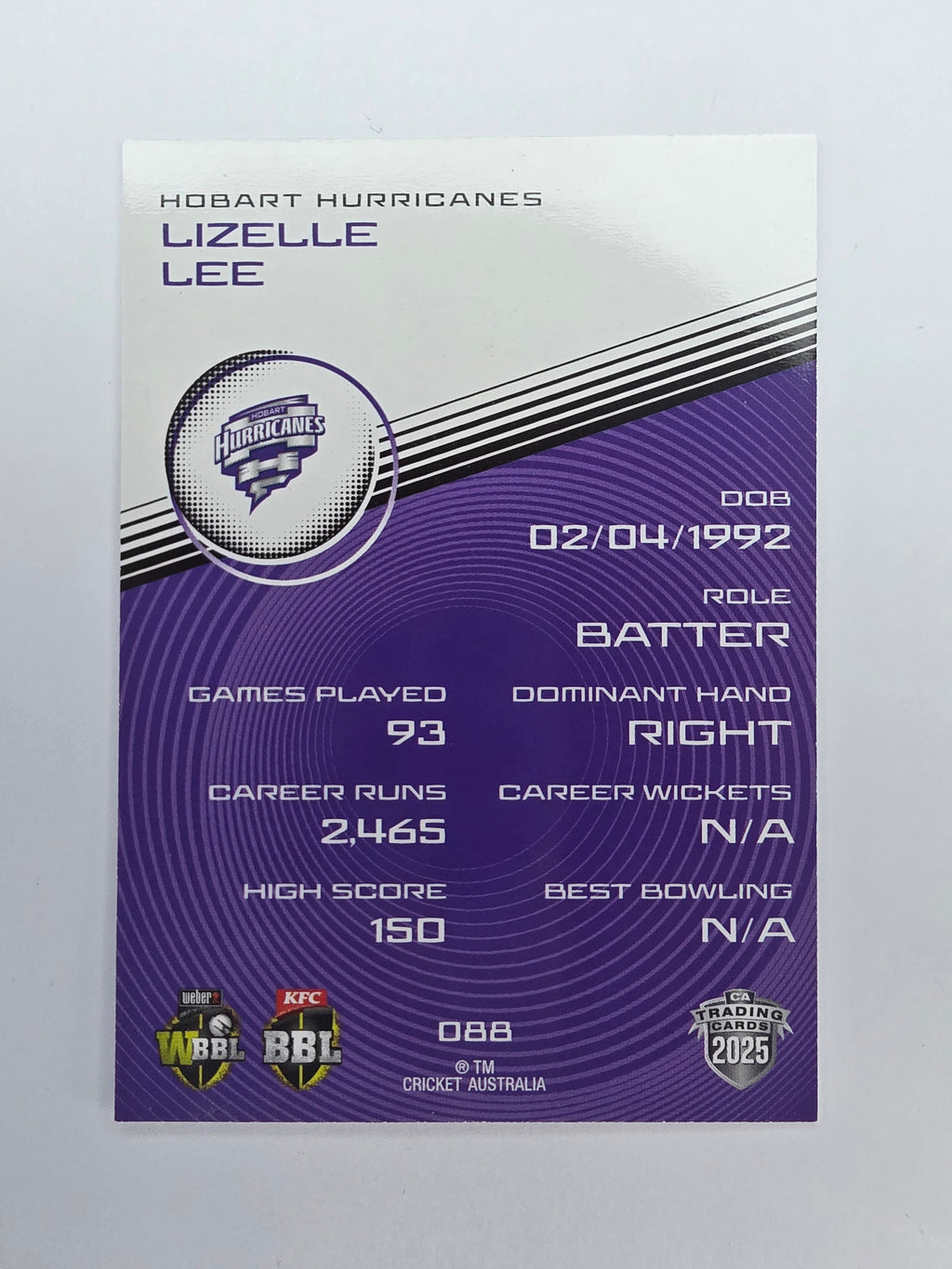 2025/26 Cricket Traders | Base | #088 | Lizelle Lee | Hurricanes