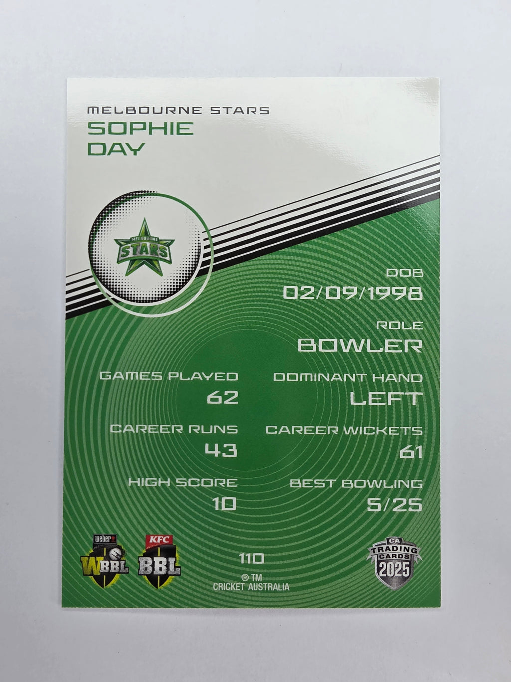 2025/26 Cricket Traders | Base | #110 | Sophie Day | Melbourne Stars