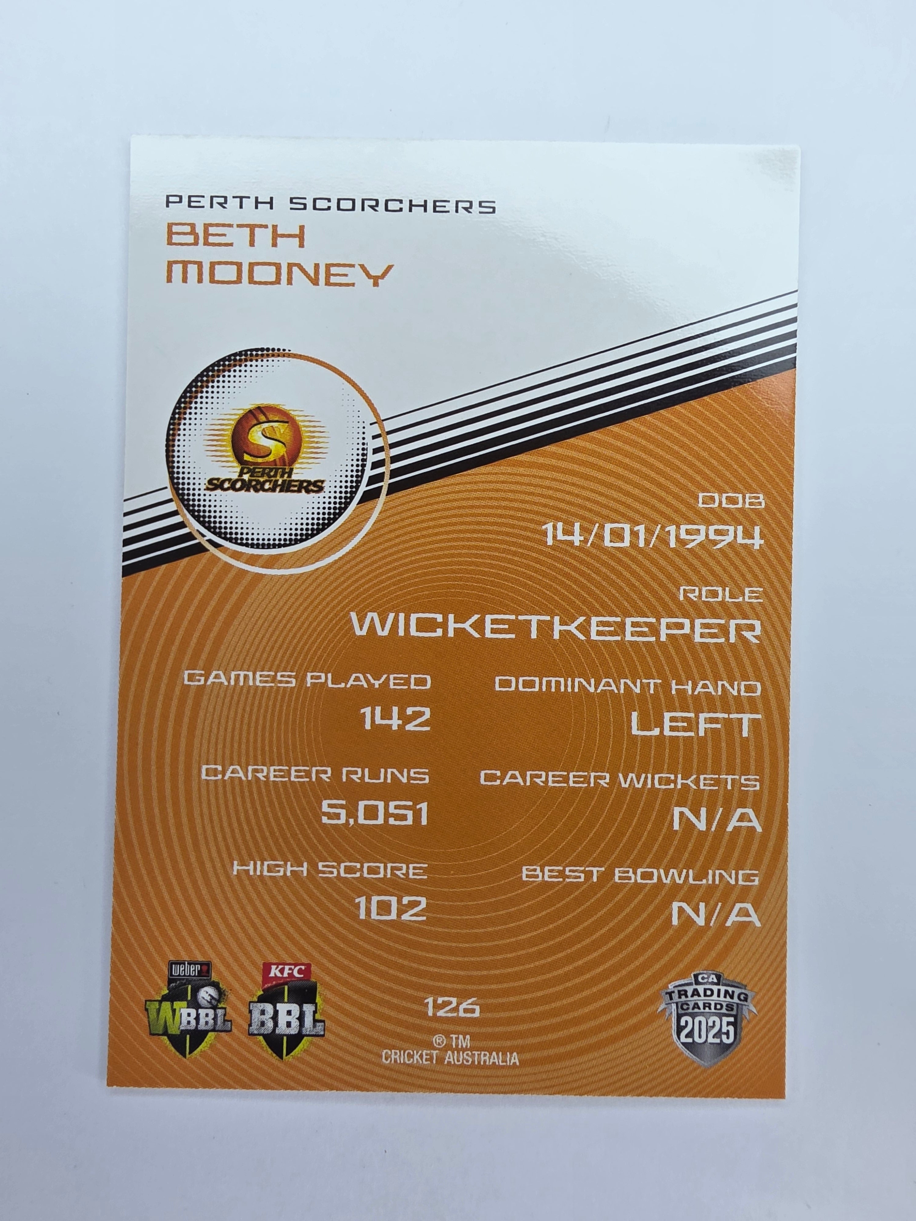 2025/26 Cricket Traders | Base | #126 | Beth Mooney | Perth Scorchers