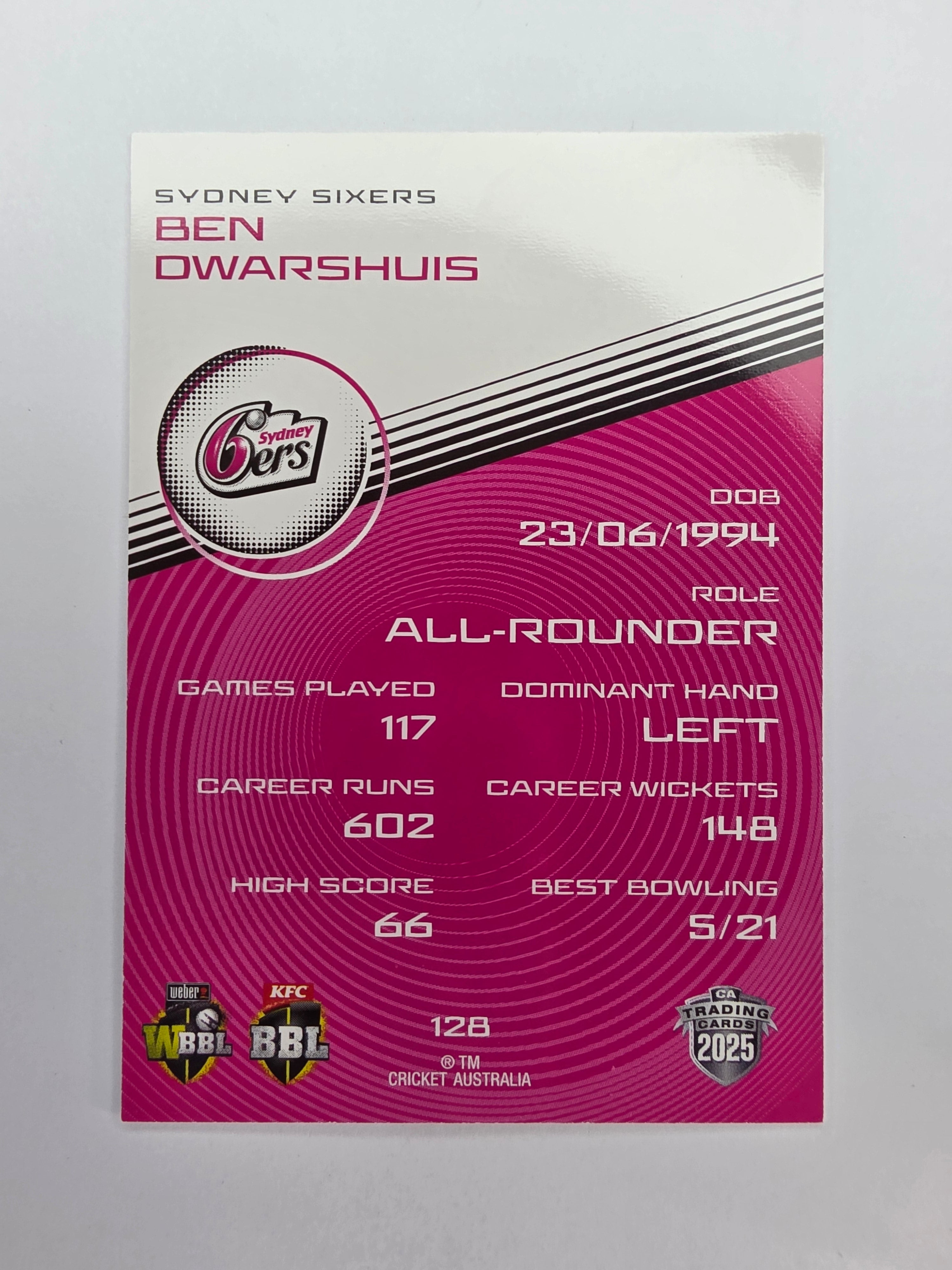 2025/26 Cricket Traders | Base | #128 | Ben Dwarshuis | Sydney Sixers