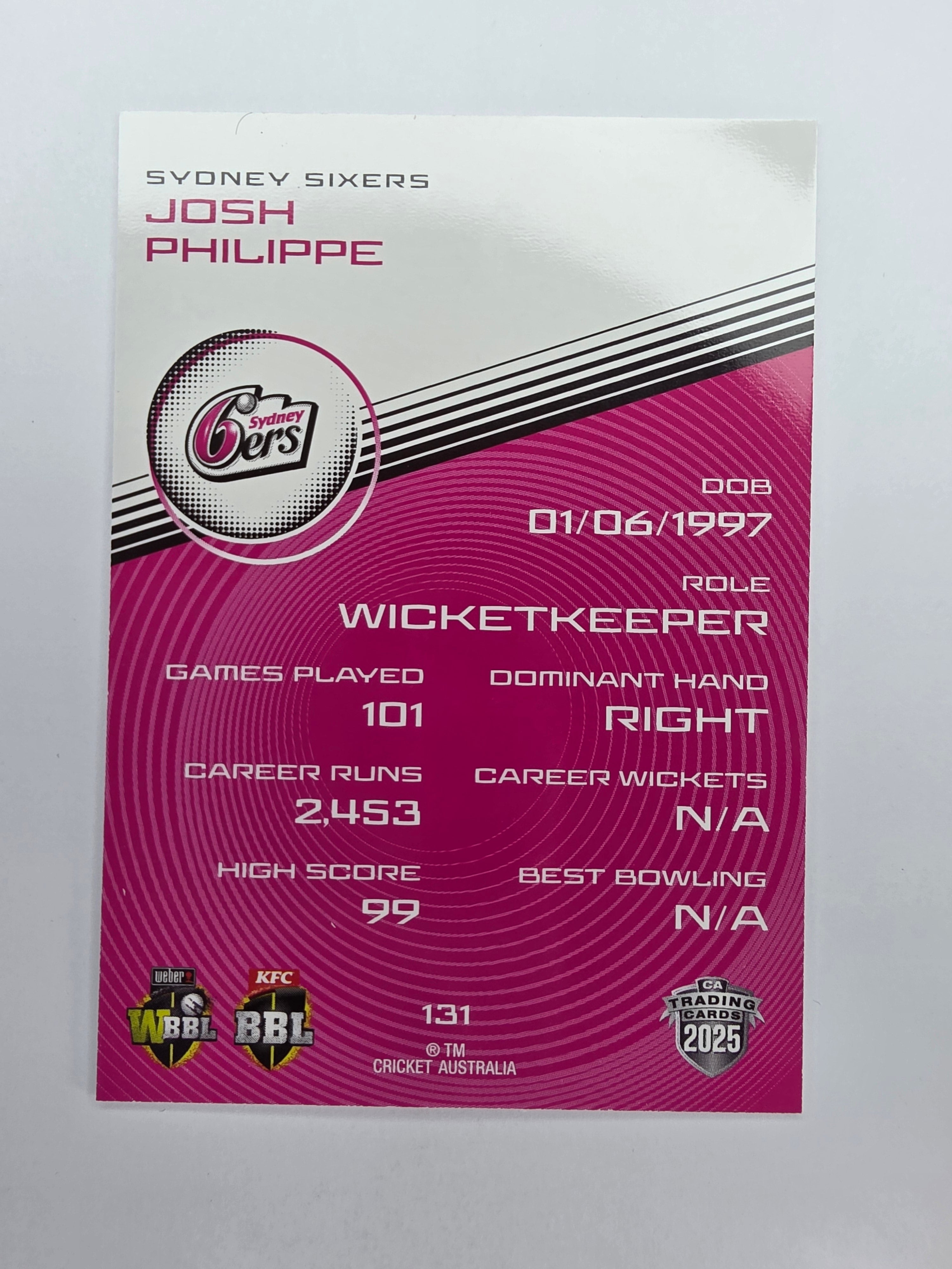 2025/26 Cricket Traders | Base | #131 | Josh Philippe | Sydney Sixers
