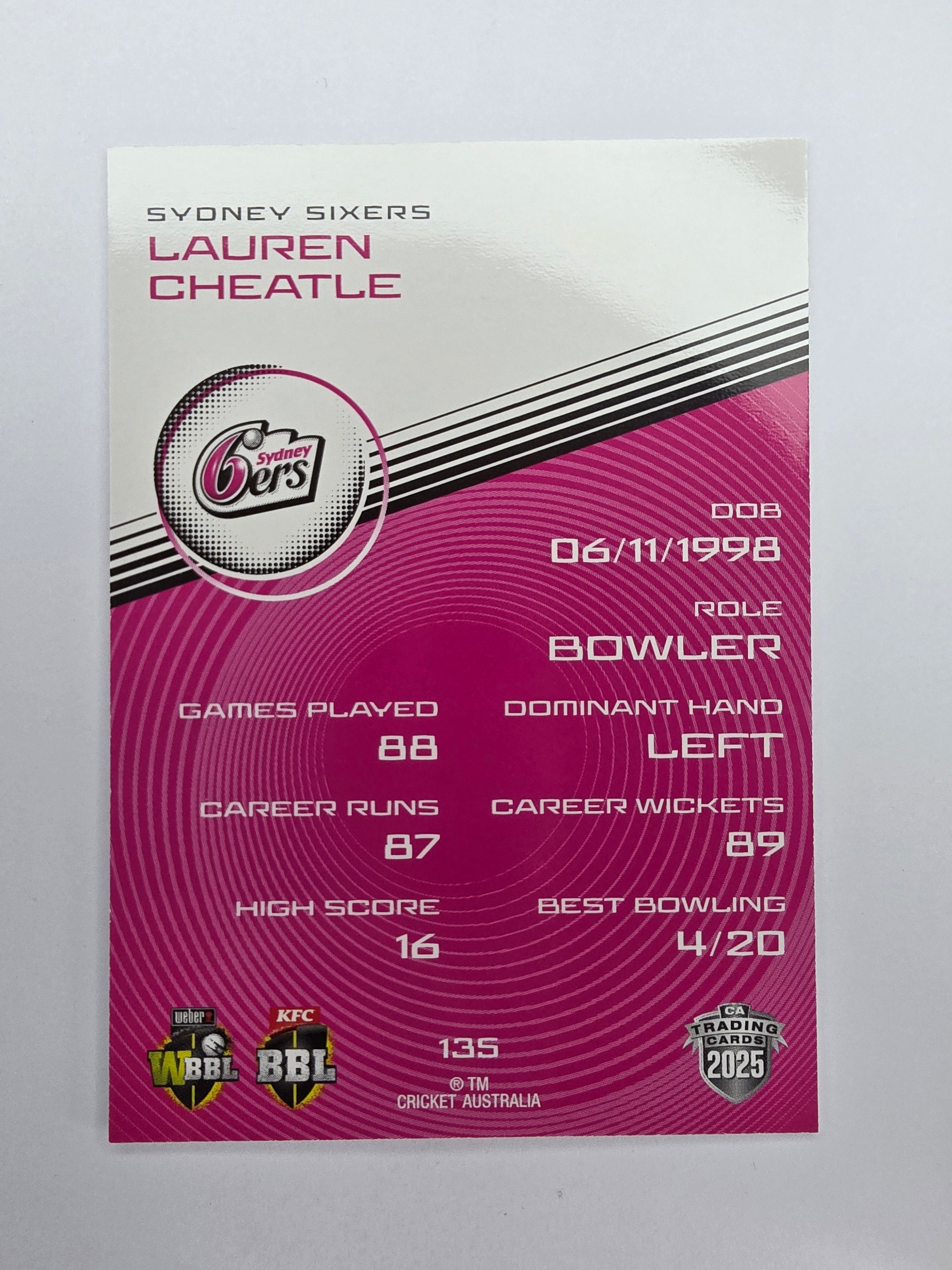 2025/26 Cricket Traders | Base | #135 | Lauren Cheatle | Sydney Sixer