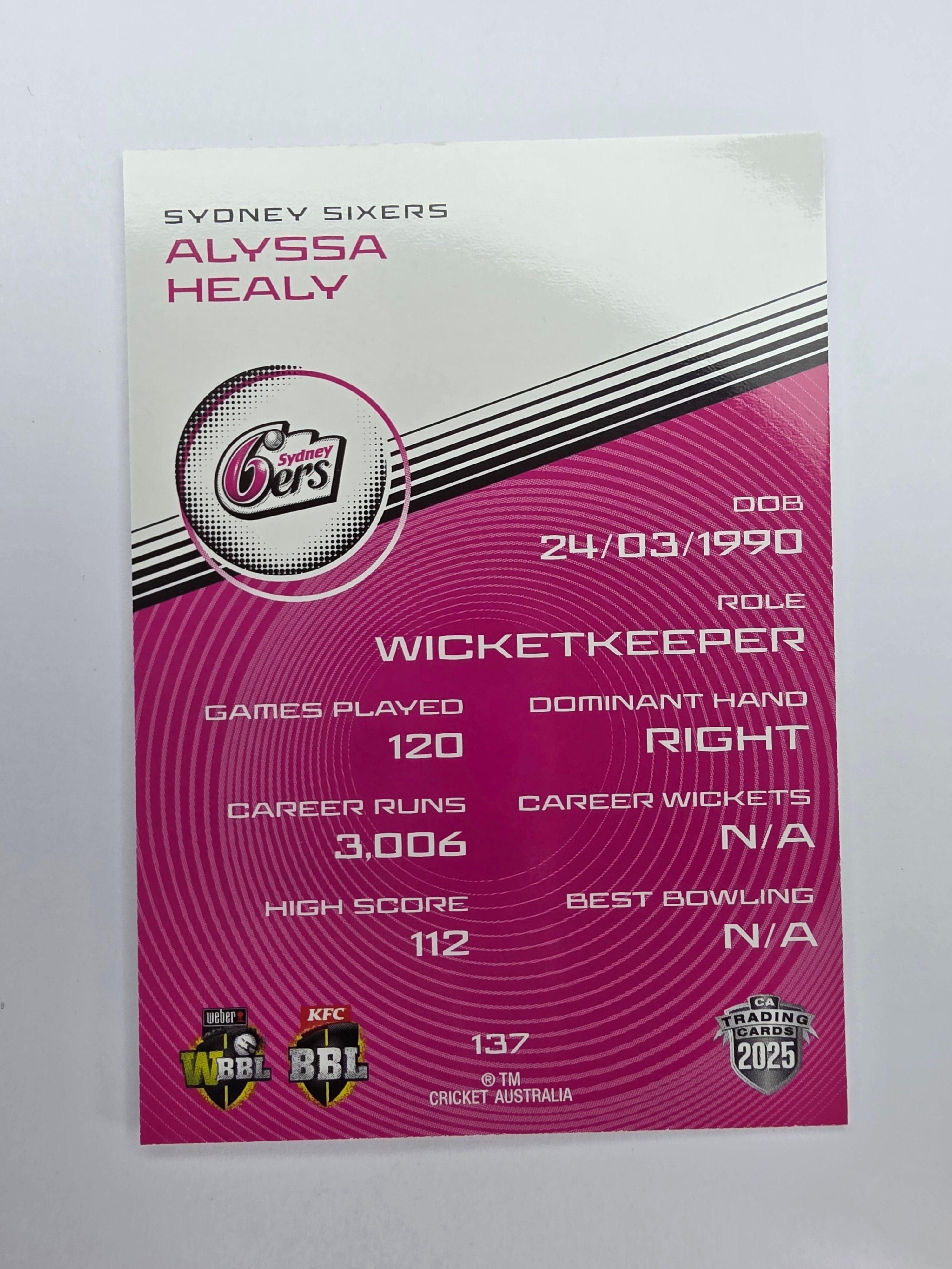 2025/26 Cricket Traders | Base | #137 | Alyssa Healy | Sydney Sixers
