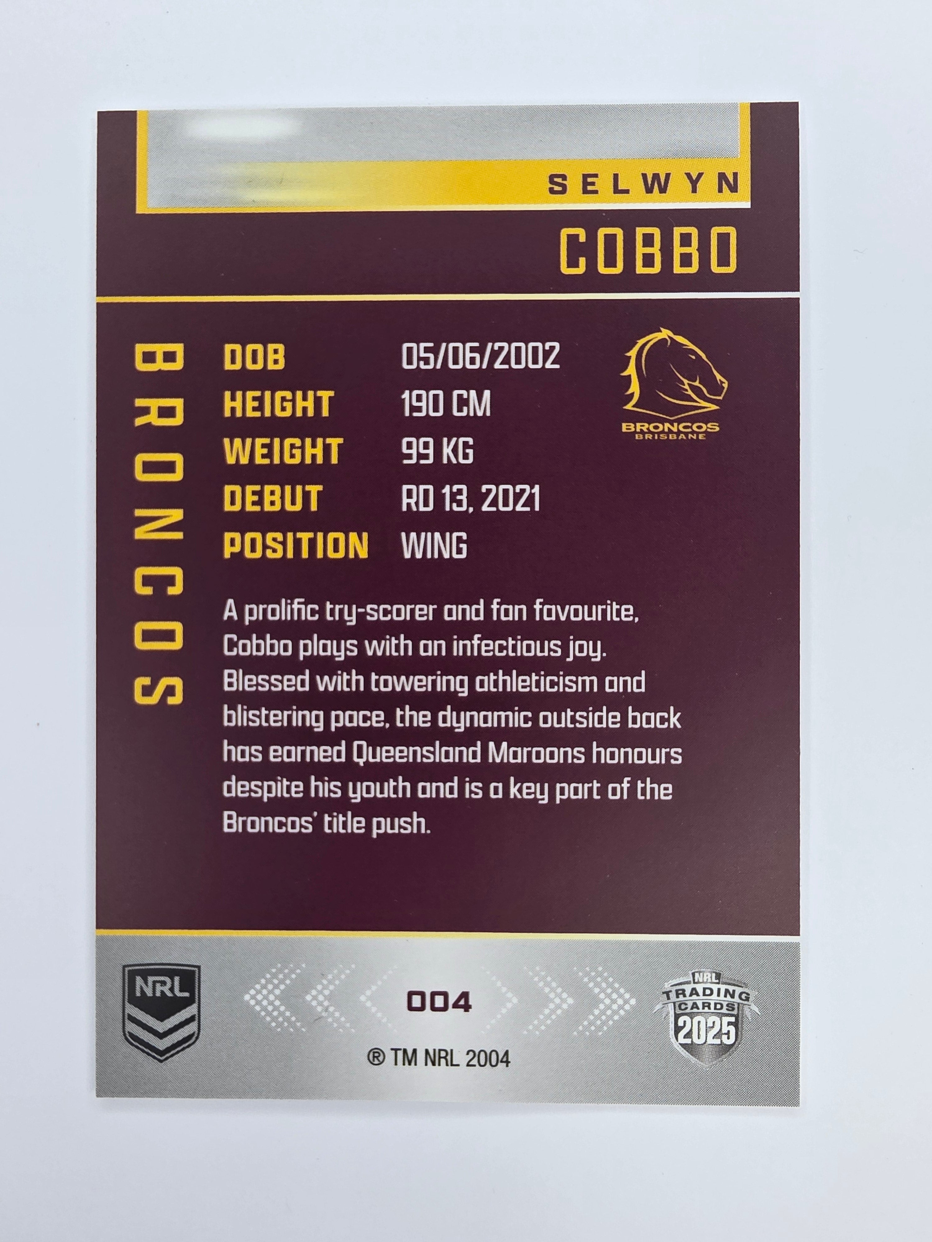 NRL 2025 Elite Base #004 Selwyn Cobbo Broncos