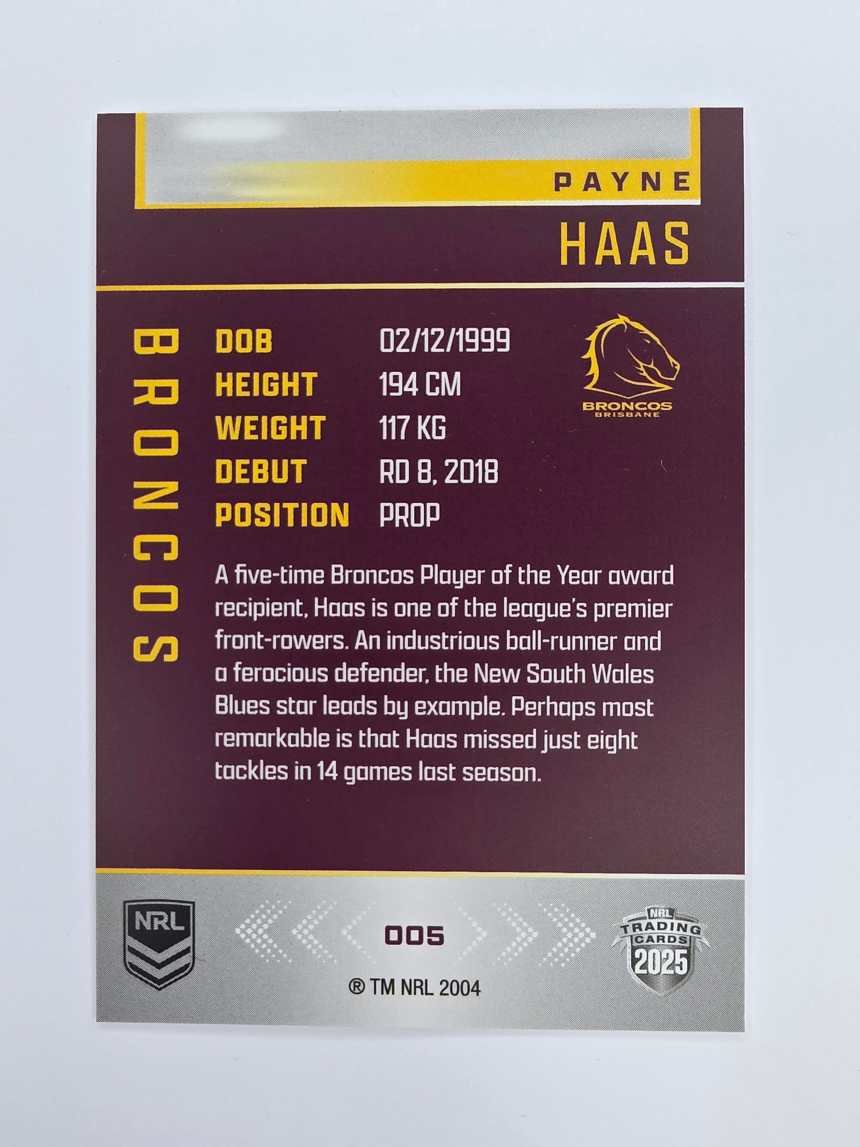 NRL 2025 Elite Base #005 Payne Haas Broncos
