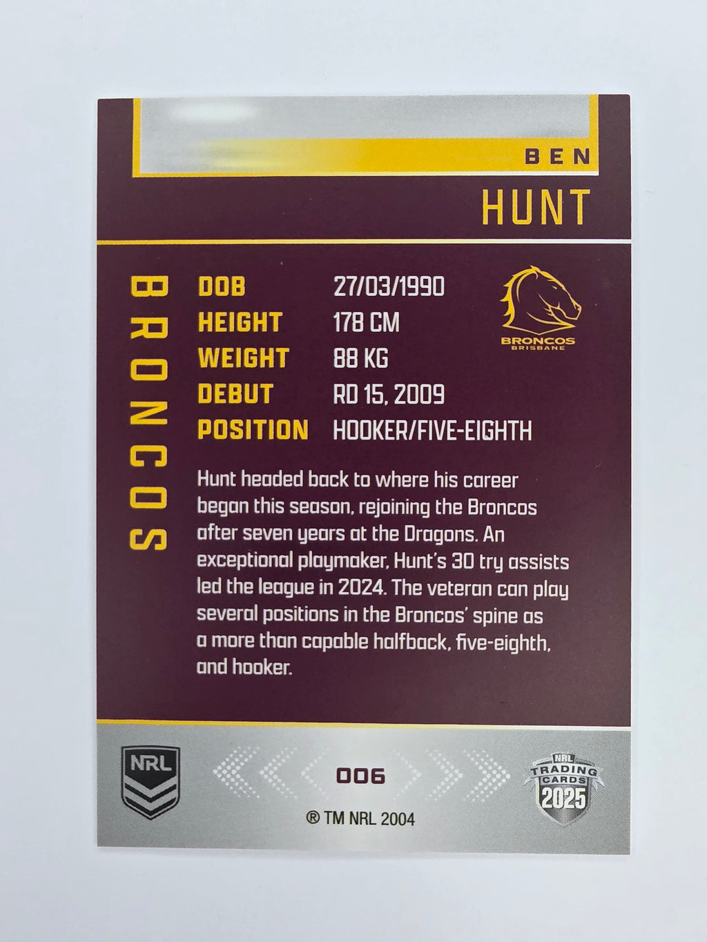 NRL 2025 Elite Base #006 Ben Hunt Broncos