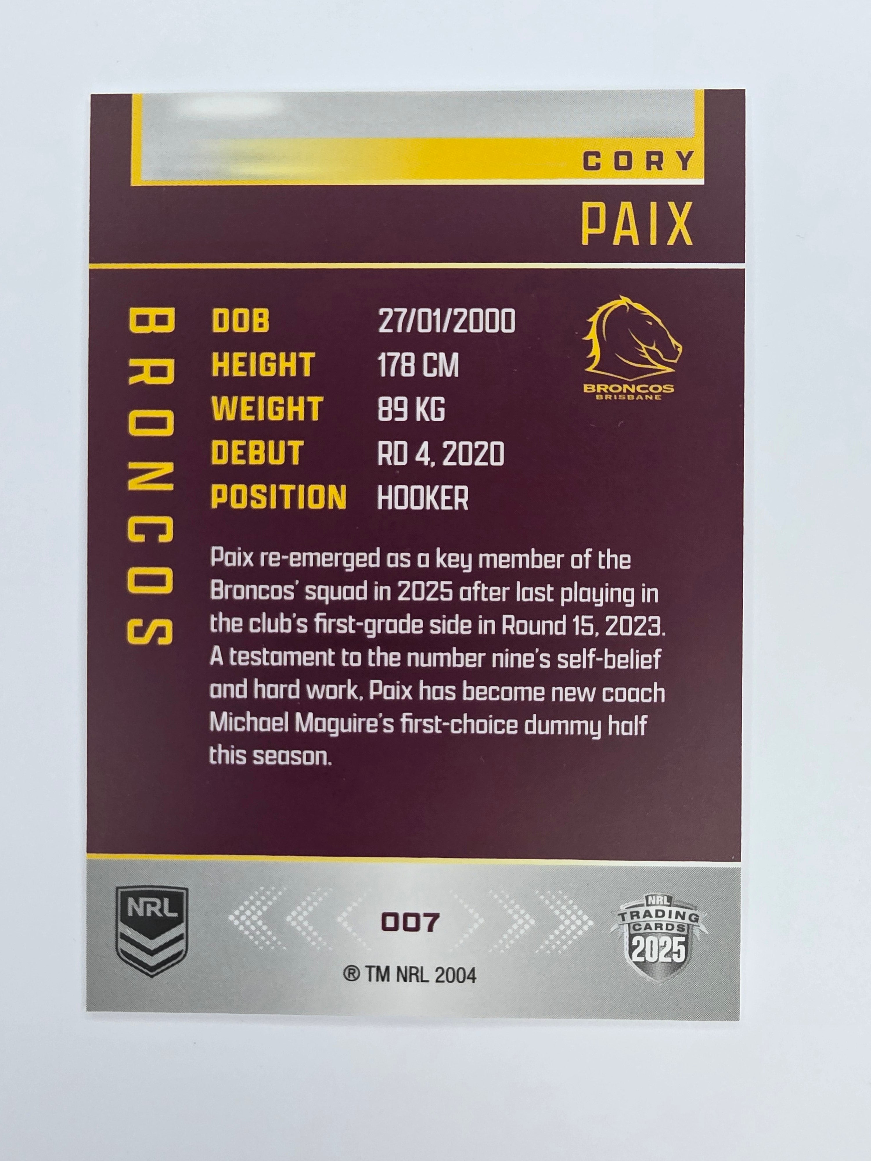 NRL 2025 Elite Base #007 Cory Paix Broncos