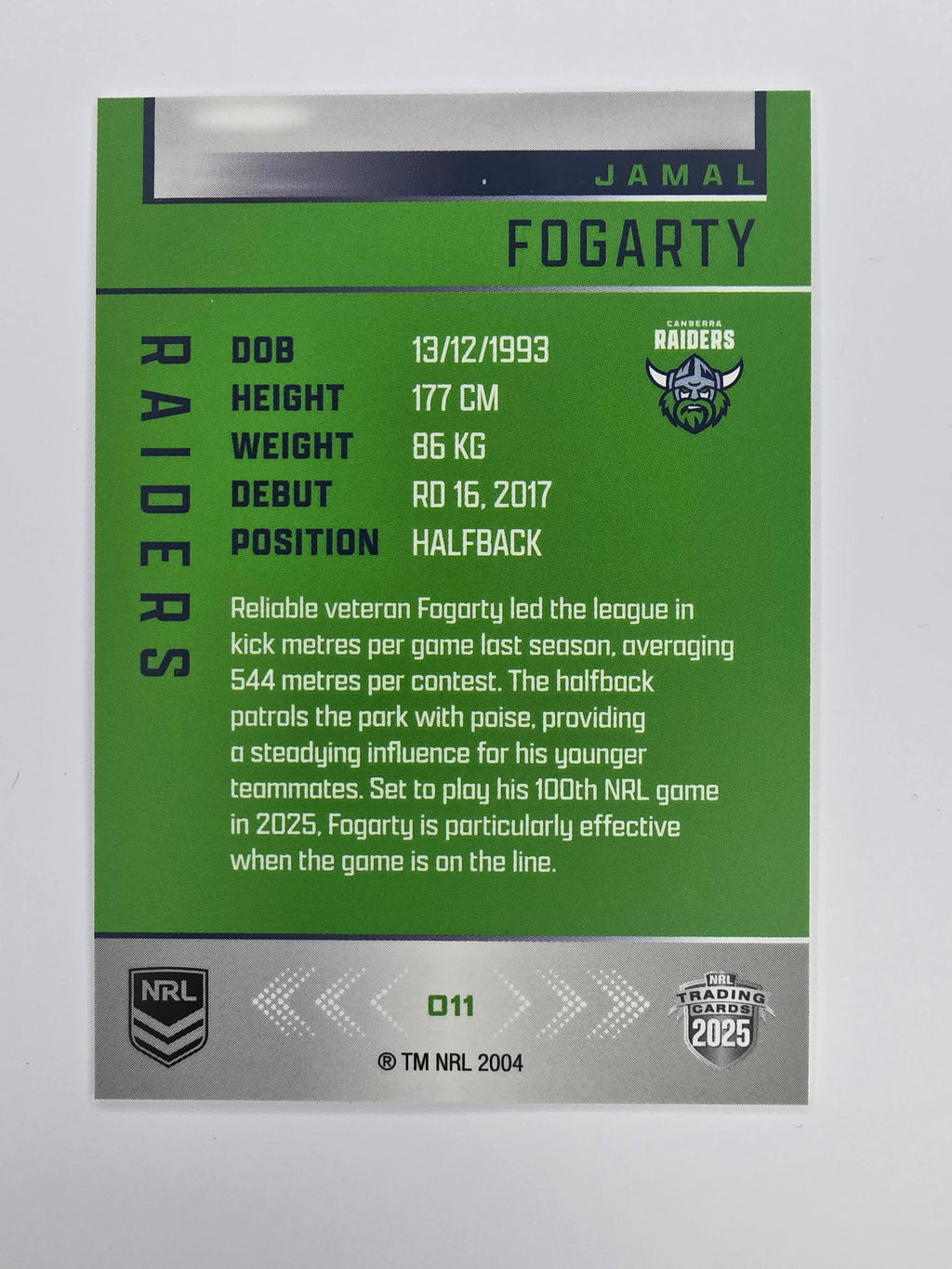 NRL 2025 Elite Base #011 Jamal Fogarty Raiders