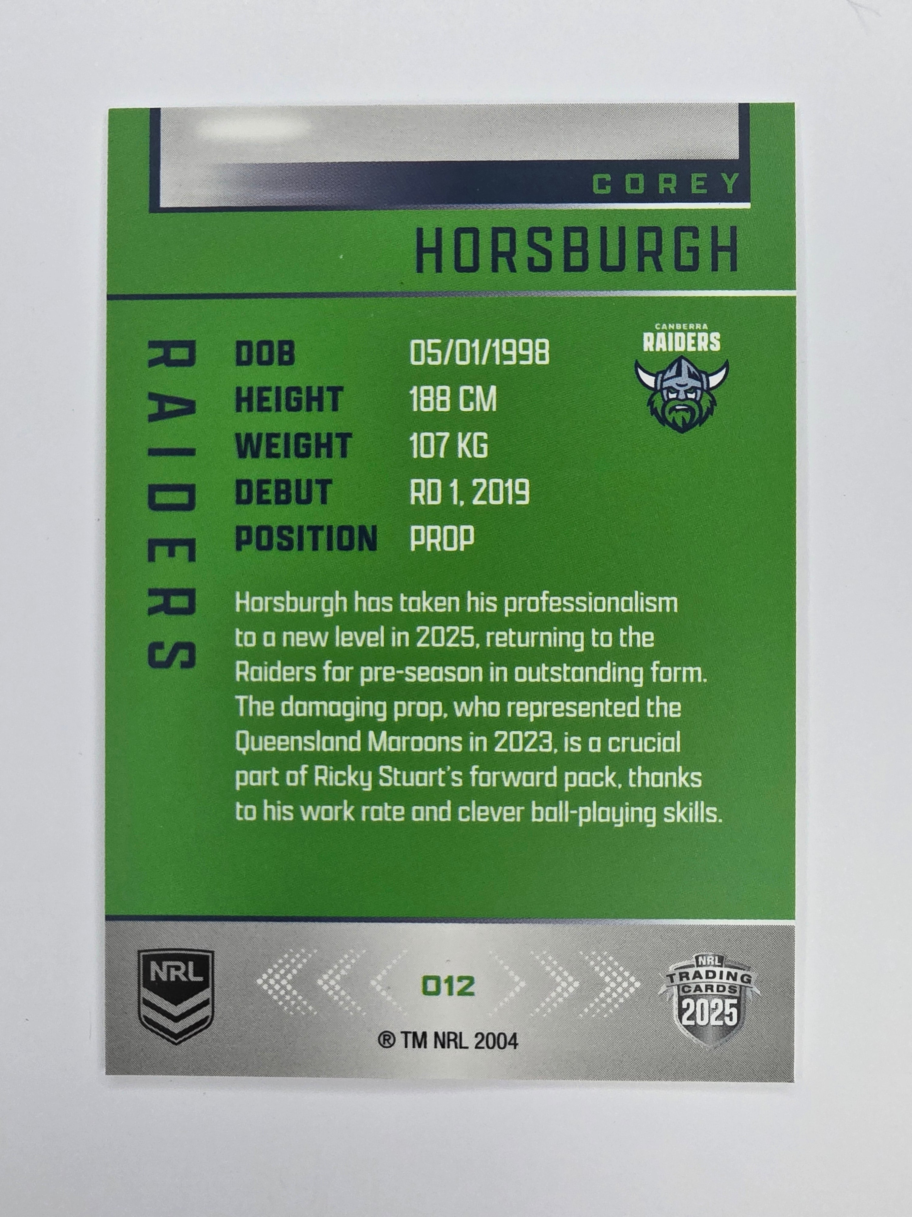NRL 2025 Elite Base #012 Corey Horsburgh Raiders