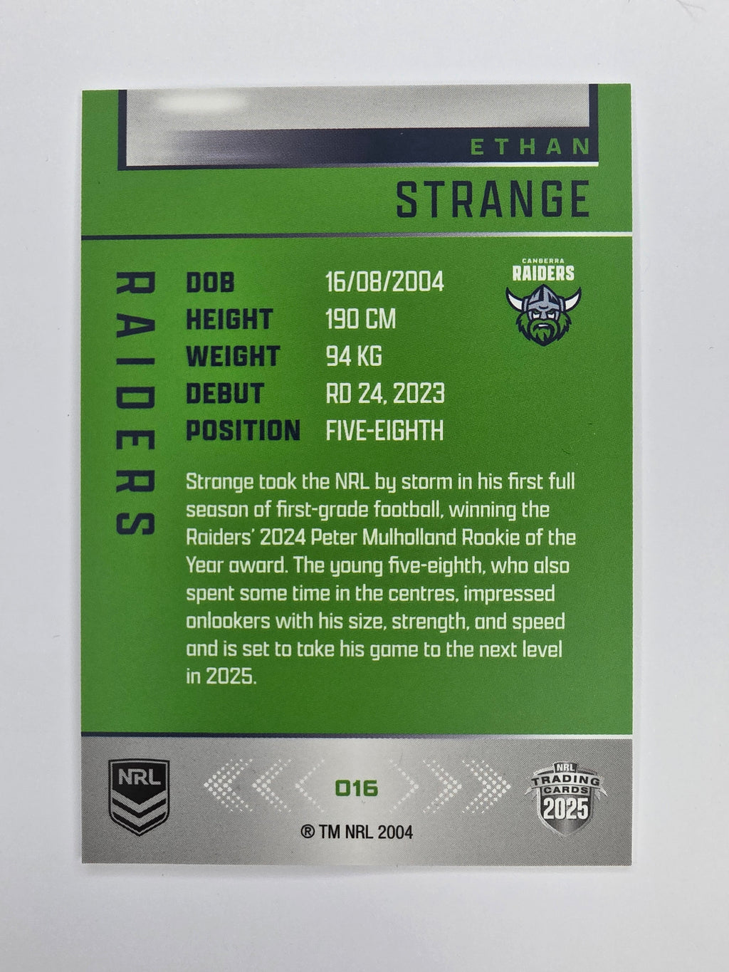 NRL 2025 Elite Base #016 Ethan Strange Raiders
