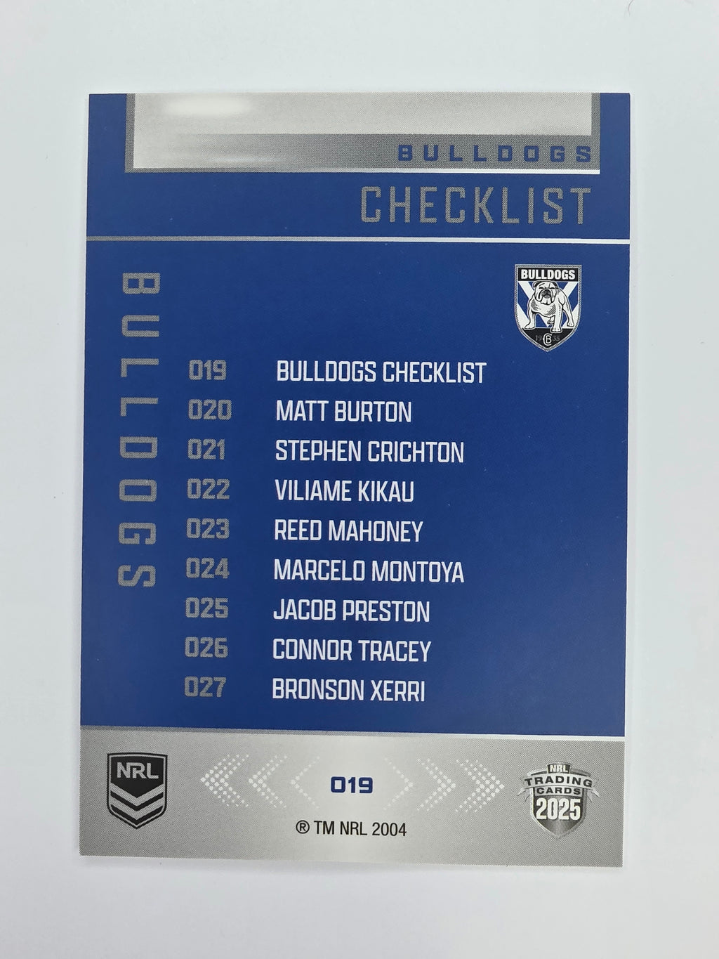 NRL 2025 Elite Base #019 Checklist Bulldogs