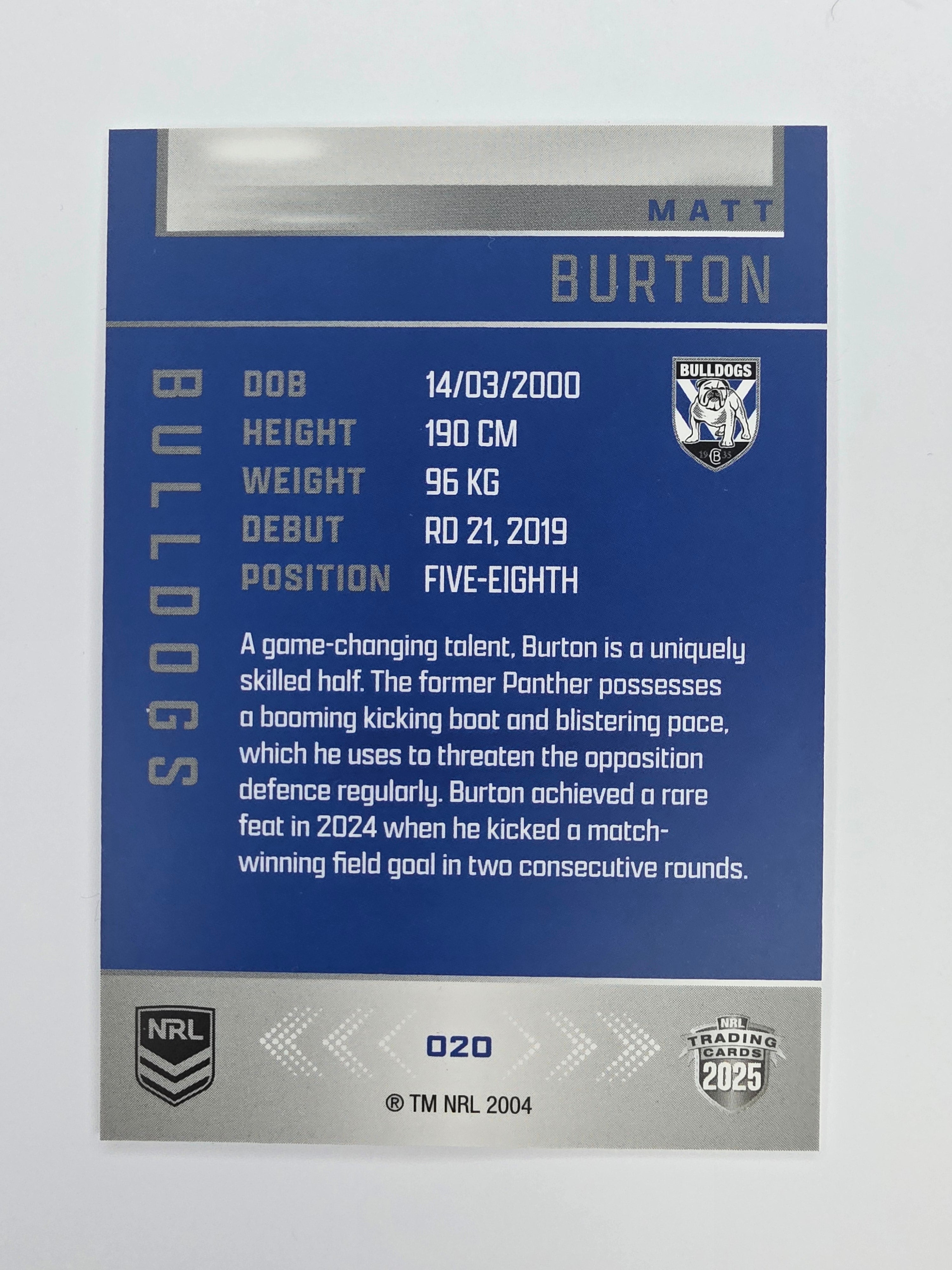 NRL 2025 Elite Base #020 Matt Burton Bulldogs