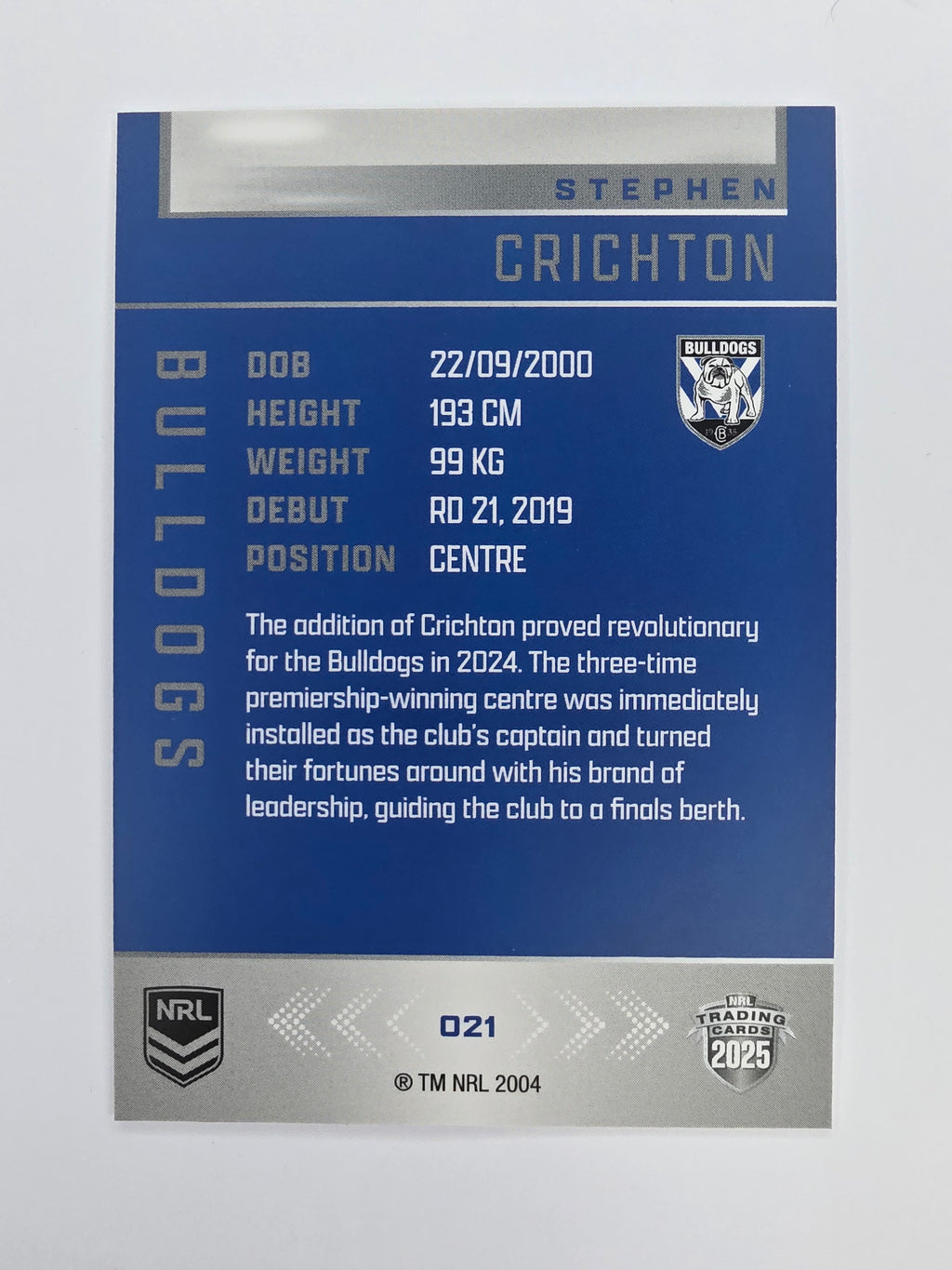 NRL 2025 Elite Base #021 Stephen Crichton Bulldogs