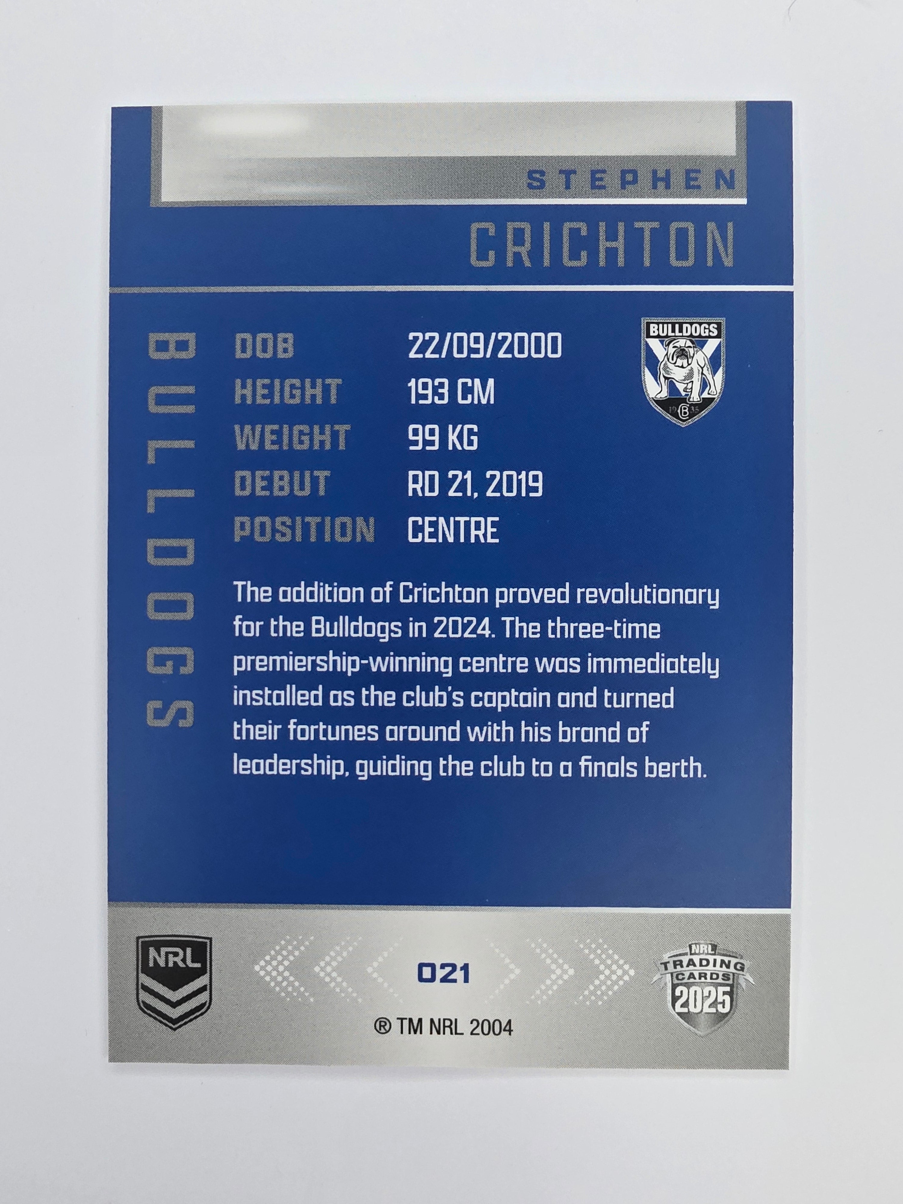 NRL 2025 Elite Base #021 Stephen Crichton Bulldogs