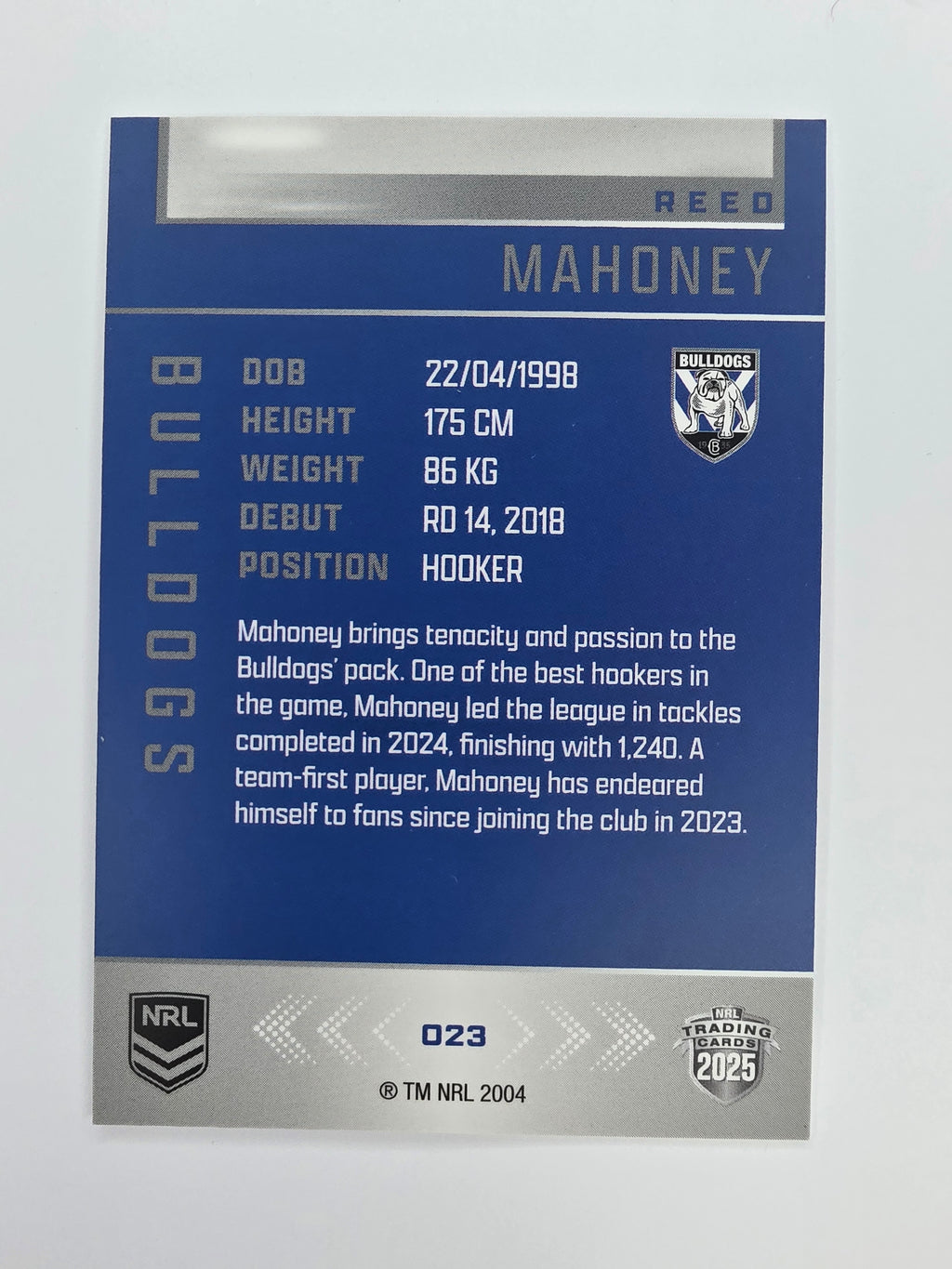 NRL 2025 Elite Base #023 Reed Mahoney Bulldogs