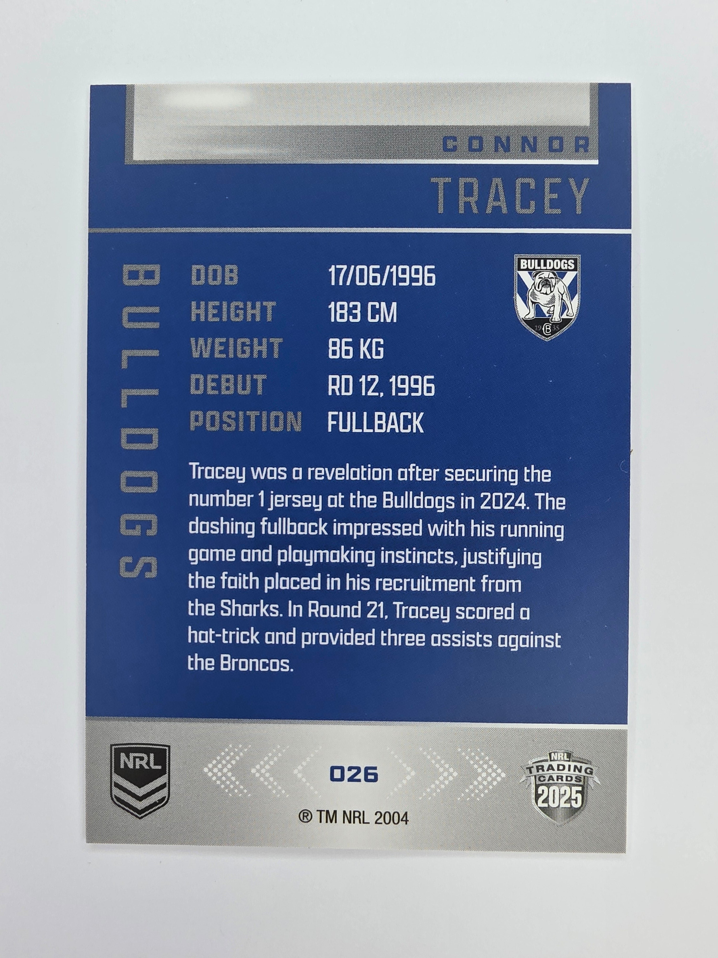 NRL 2025 Elite Base #026 Connor Tracey Bulldogs