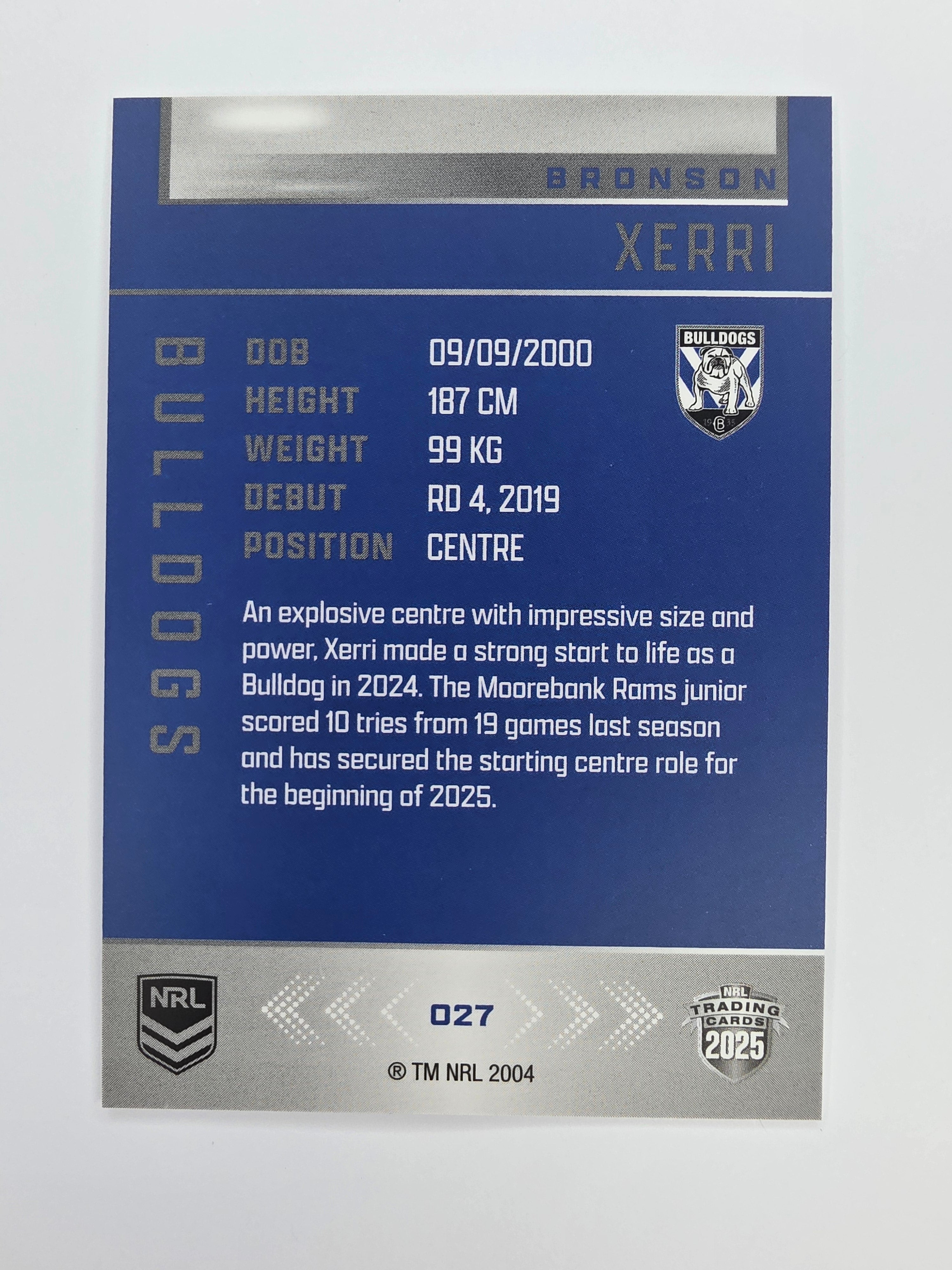 NRL 2025 Elite Base #027 Bronson Xerri Bulldogs