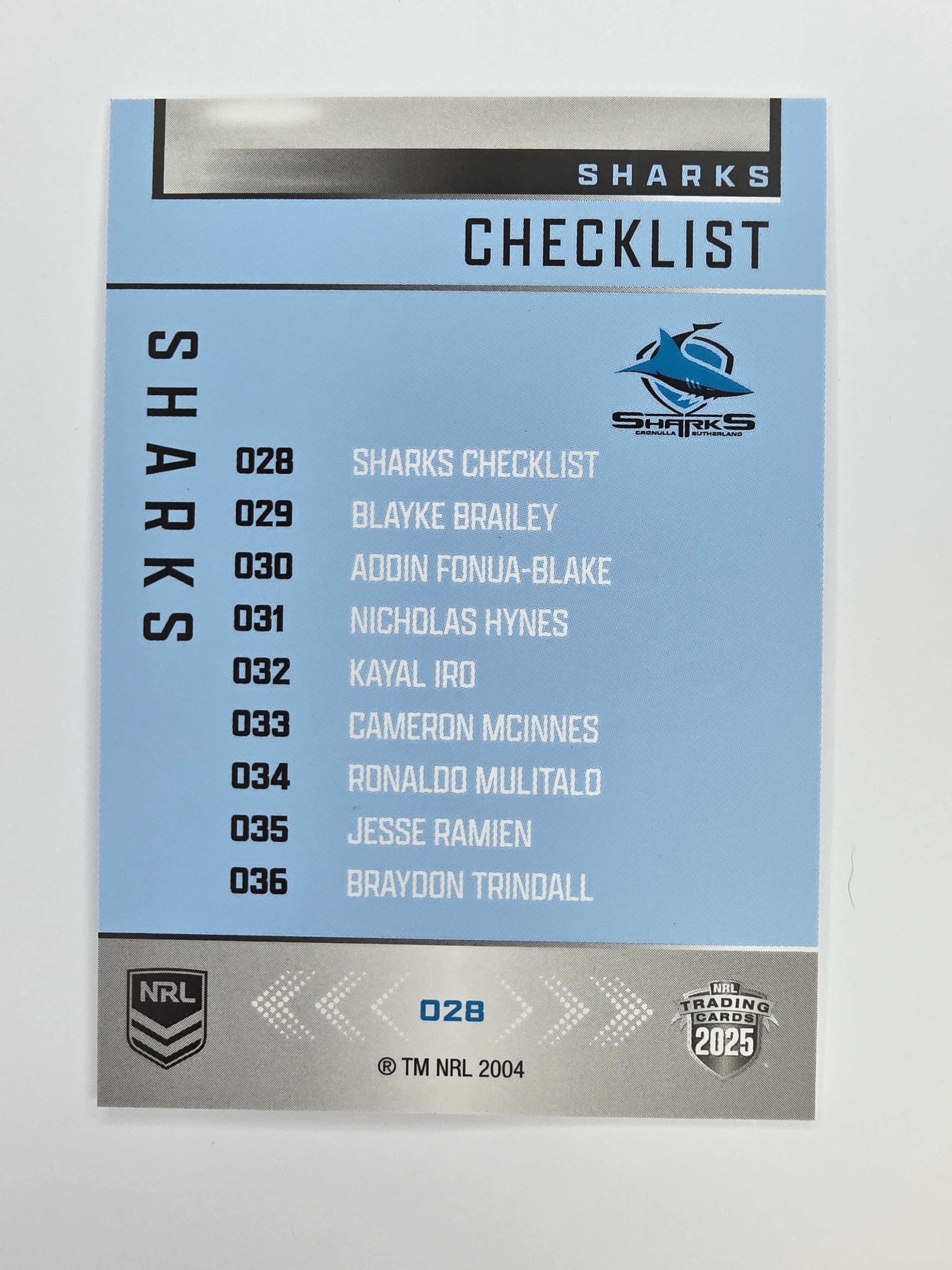 NRL 2025 Elite Base #028 Checklist Sharks