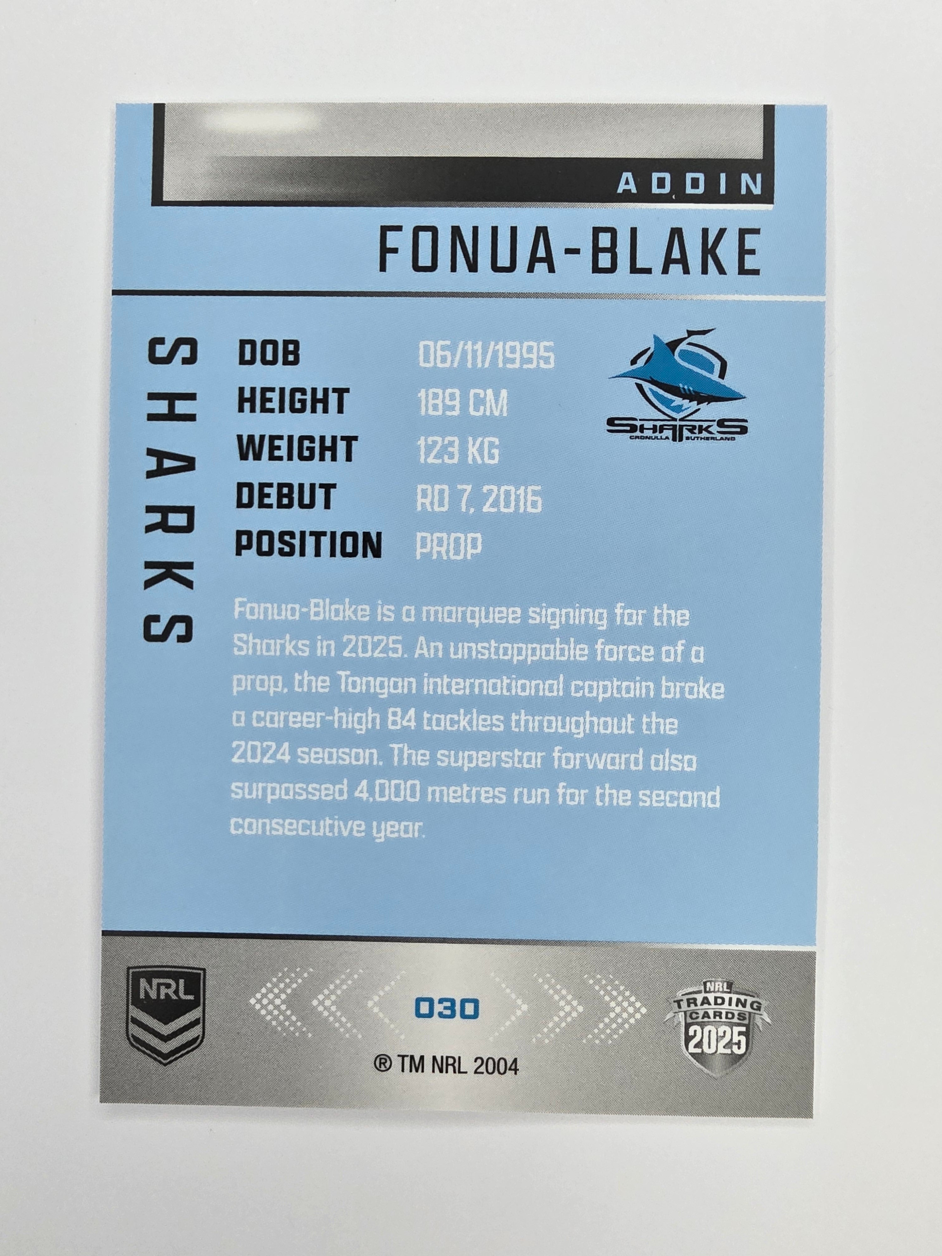 NRL 2025 Elite Base #030 Addin Fonua-Blake Sharks