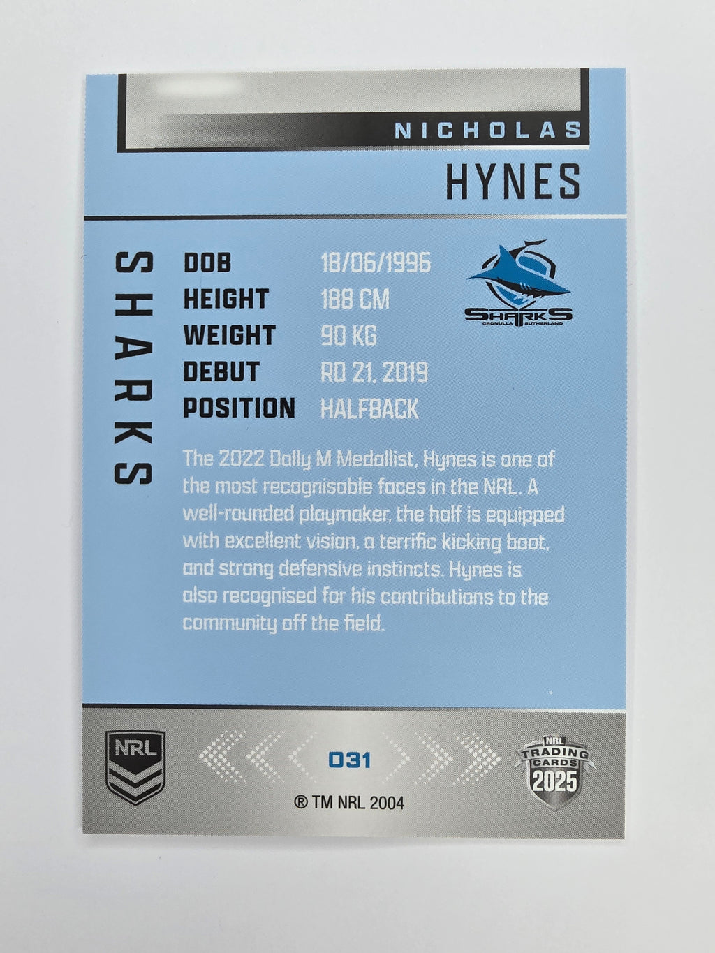NRL 2025 Elite Base #031 Nicholas Hynes Sharks