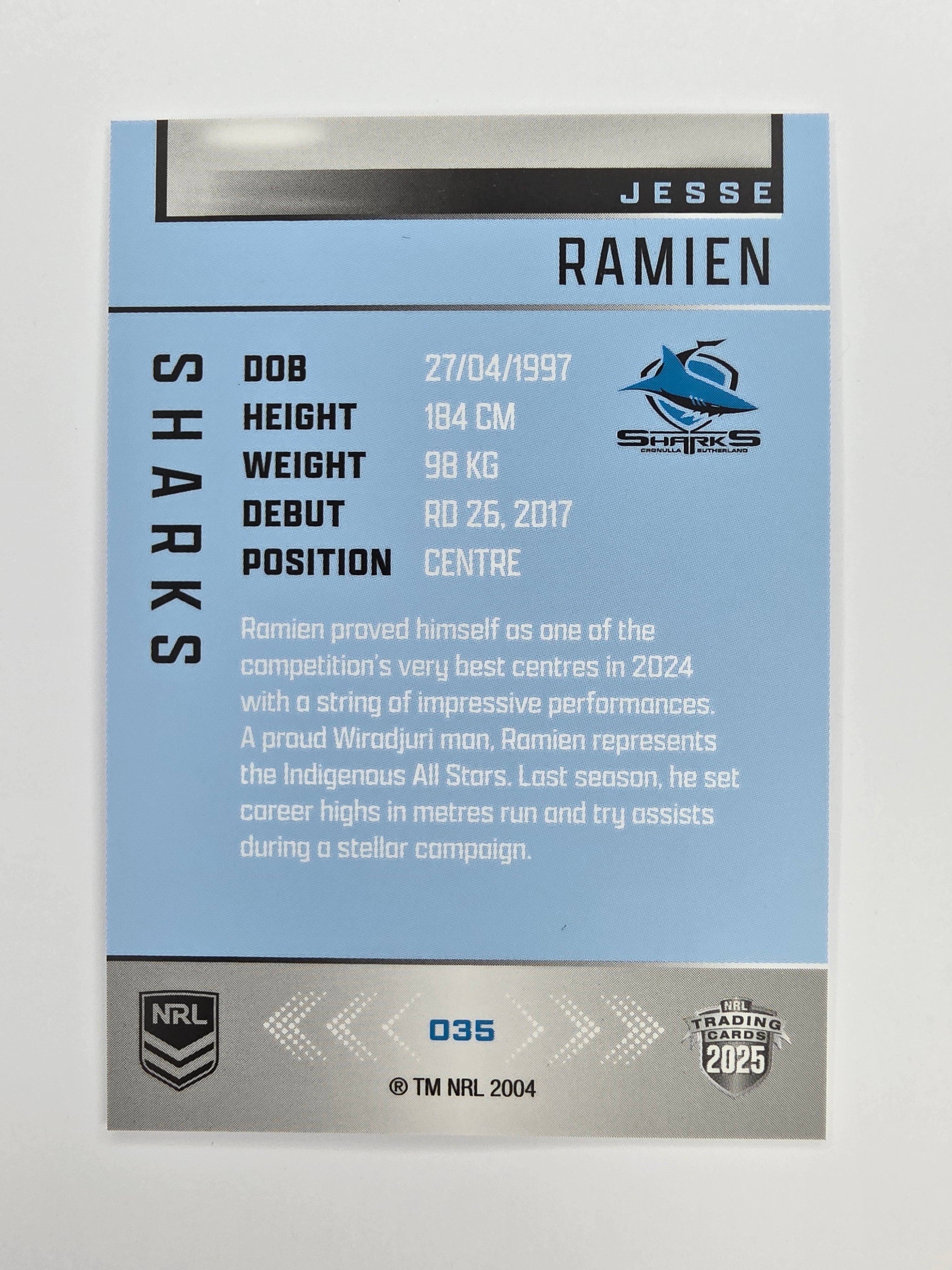 NRL 2025 Elite Base #035 Jesse Ramien Sharks