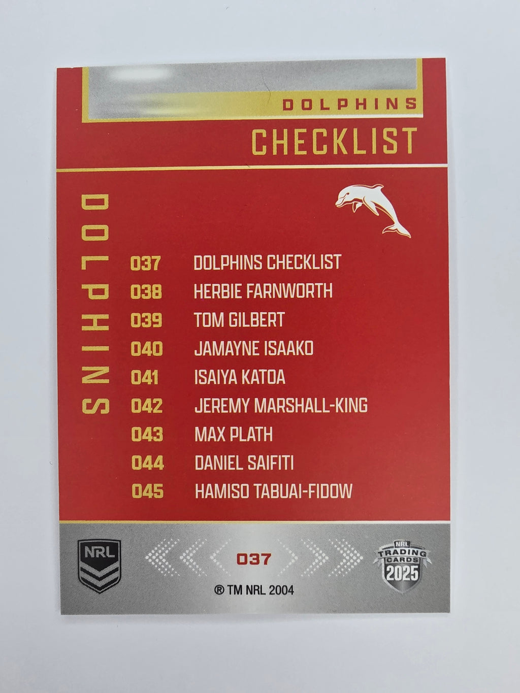 NRL 2025 Elite Base #037 Checklist Dolphins