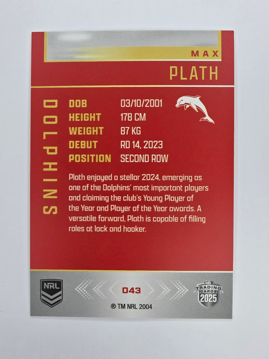 NRL 2025 Elite Base #043 Max Plath Dolphins