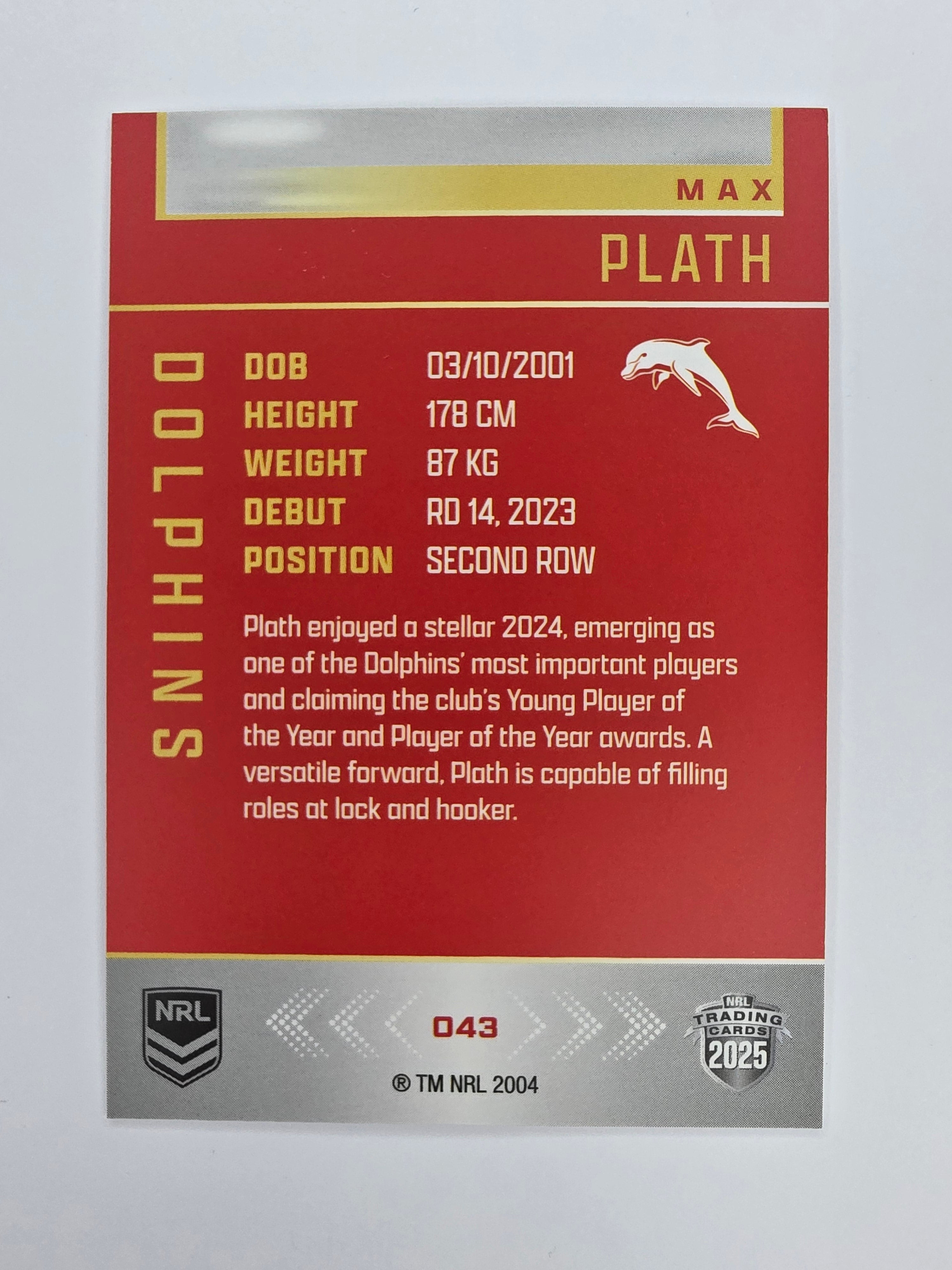 NRL 2025 Elite Base #043 Max Plath Dolphins
