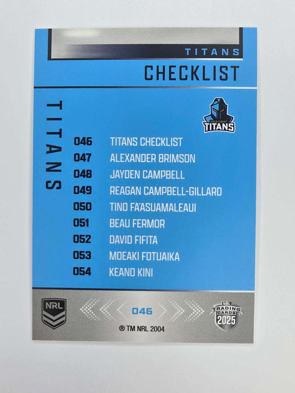 NRL 2025 Elite Base #046 Checklist Titans