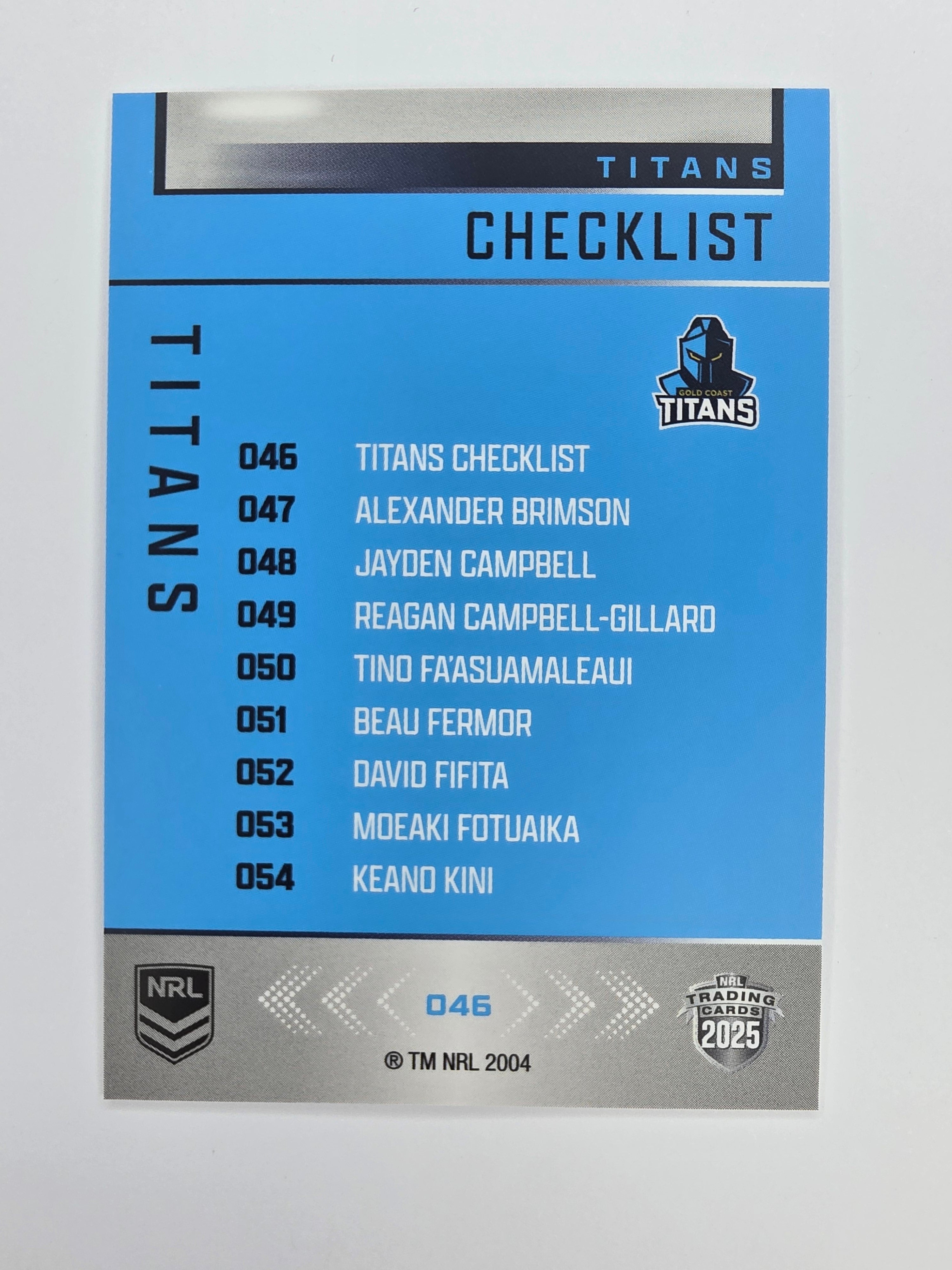 NRL 2025 Elite Base #046 Checklist Titans