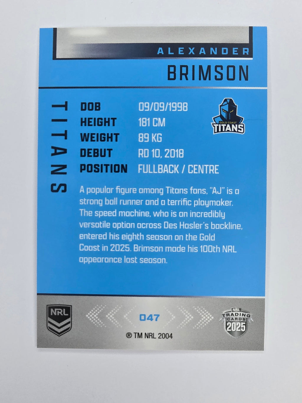 NRL 2025 Elite Base #047 Alexander Brimson Titans